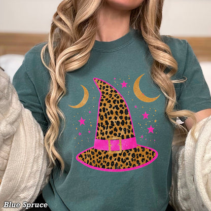 Leopard Witches Hat Halloween Comfort Color Graphic Tee