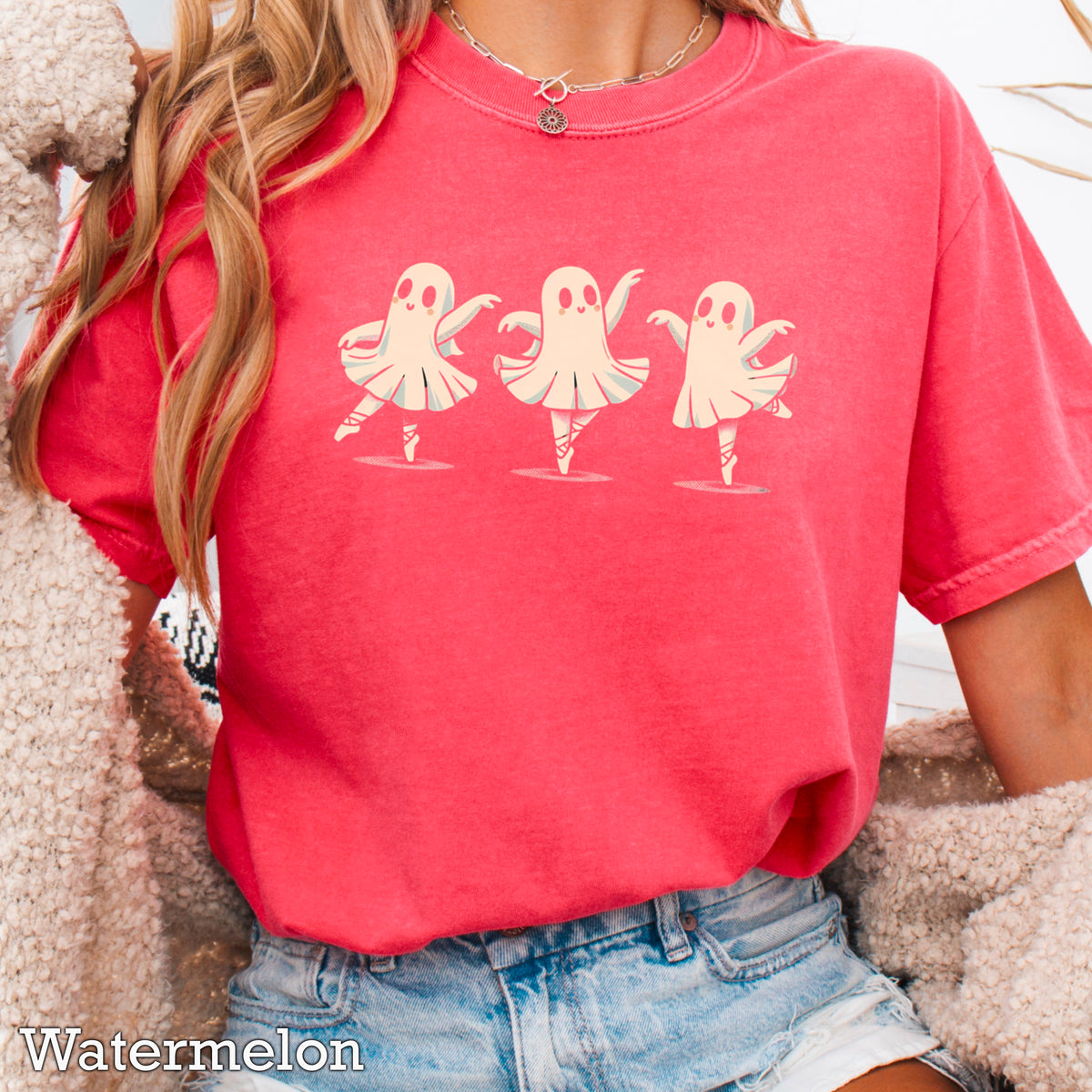Ballerina Dancing Ghost Halloween Comfort Color Graphic Tee