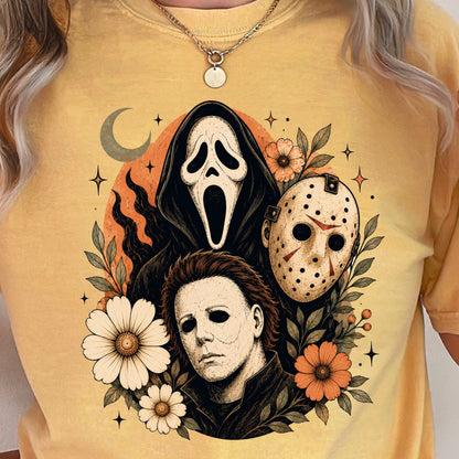 Floral Halloween Characters Comfort Color Graphic Tee