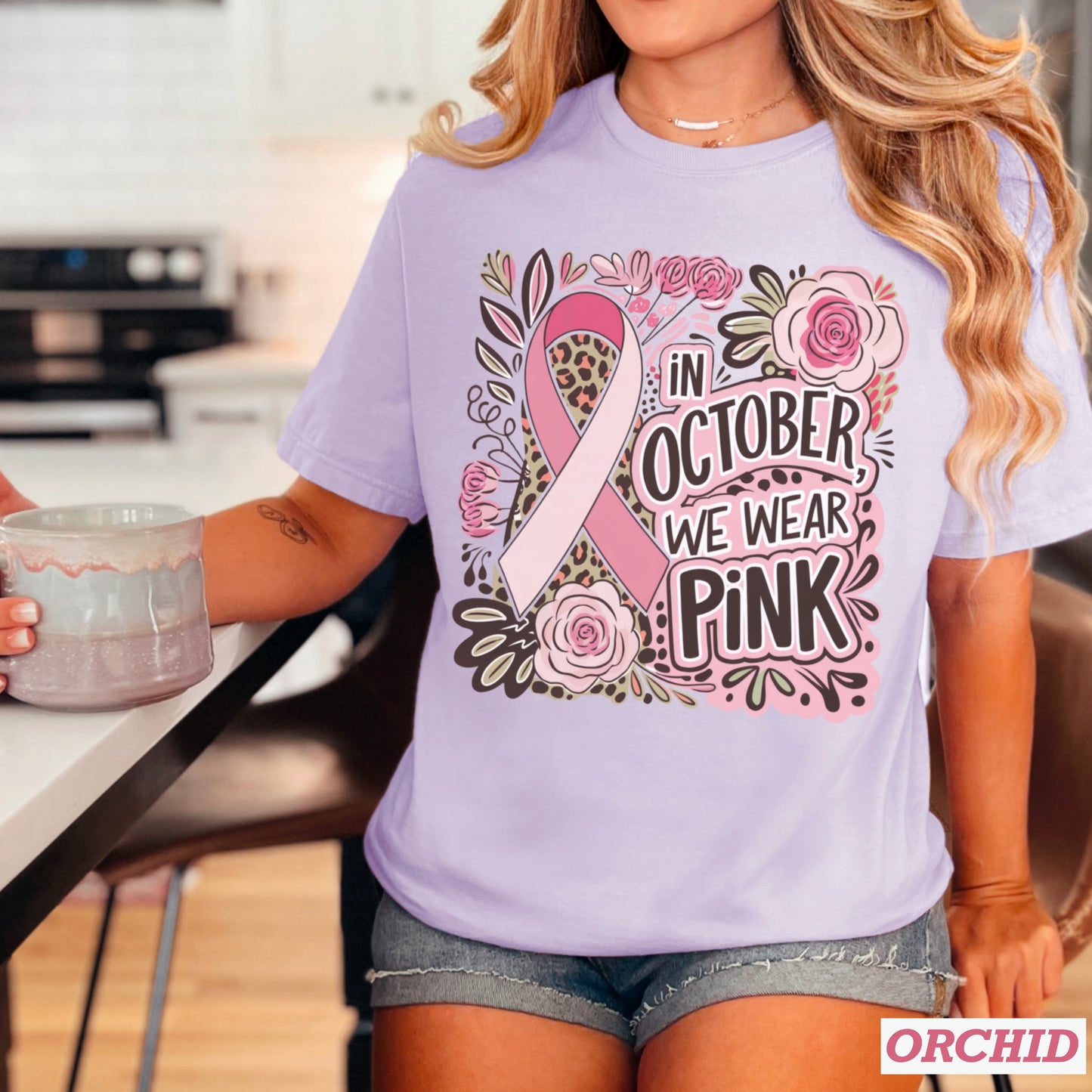 In October We Wear Pink Cancer Comfort Color Graphic Tee