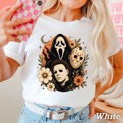 Floral Halloween Characters Comfort Color Graphic Tee