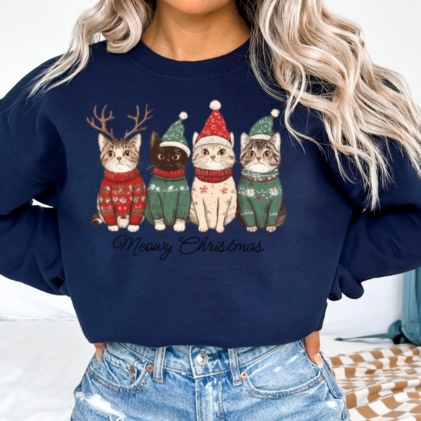 Meowy Christmas Graphic Crewneck Sweatshirt