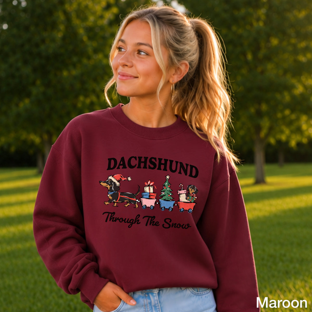 Dachshund Through The Snow Christmas Youth Crewneck Sweatshirt