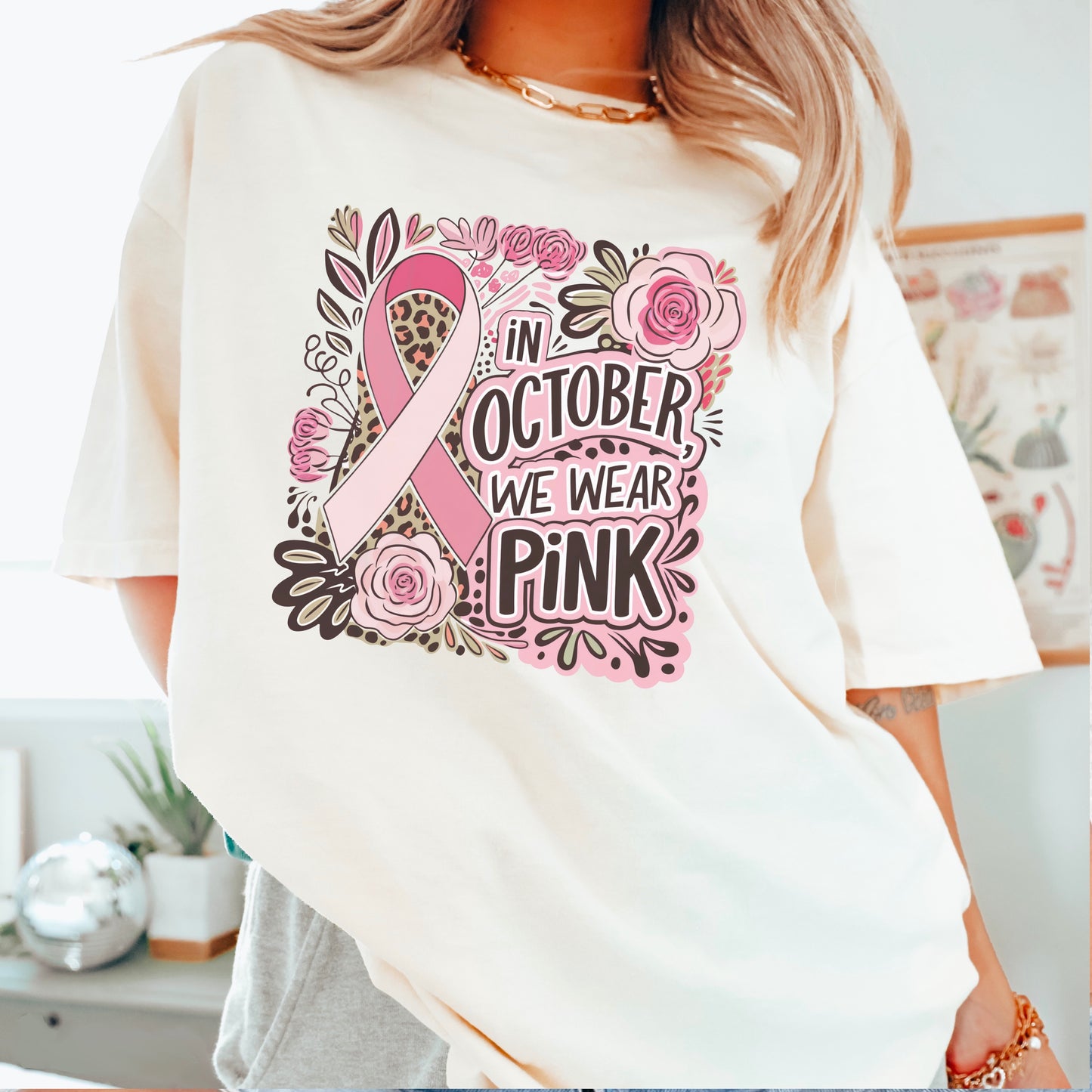In October We Wear Pink Cancer Comfort Color Graphic Tee