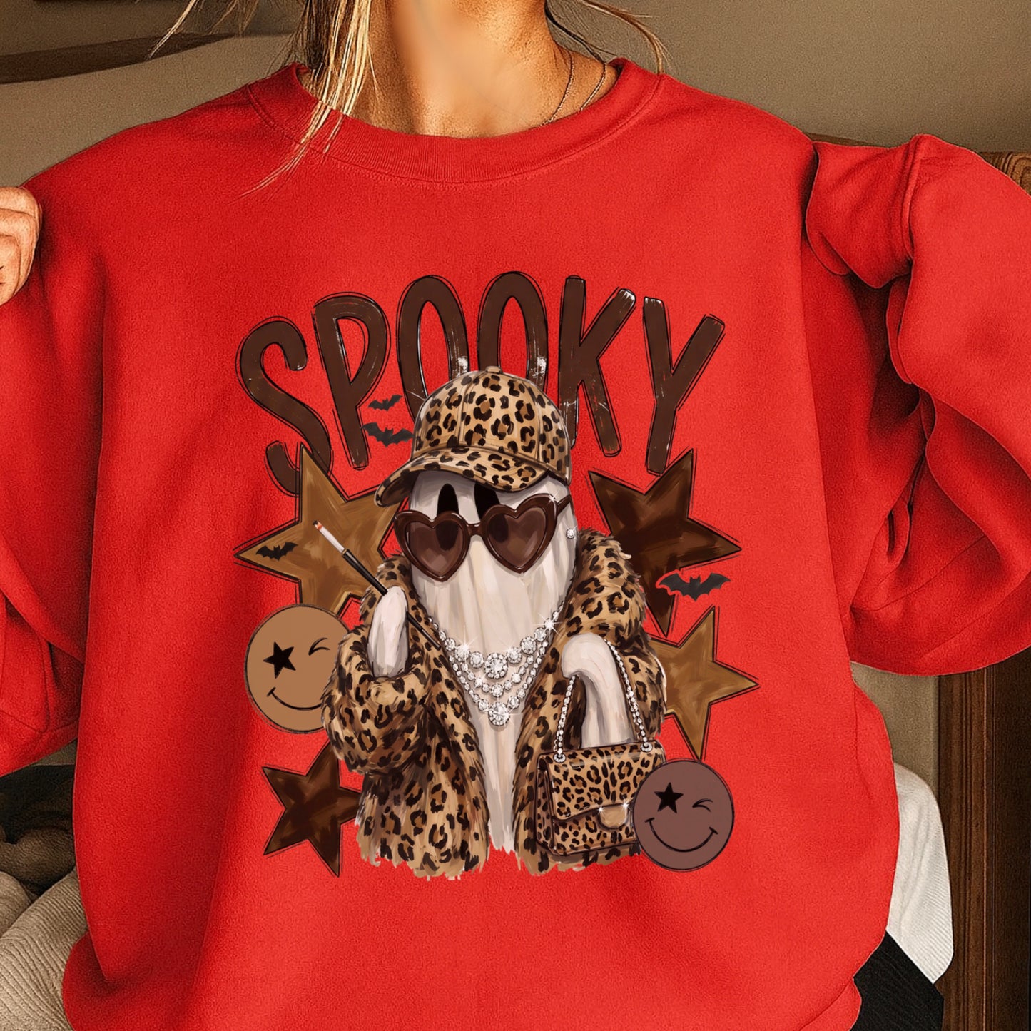 Leopard Spooky Ghost Crewneck Sweatshirt