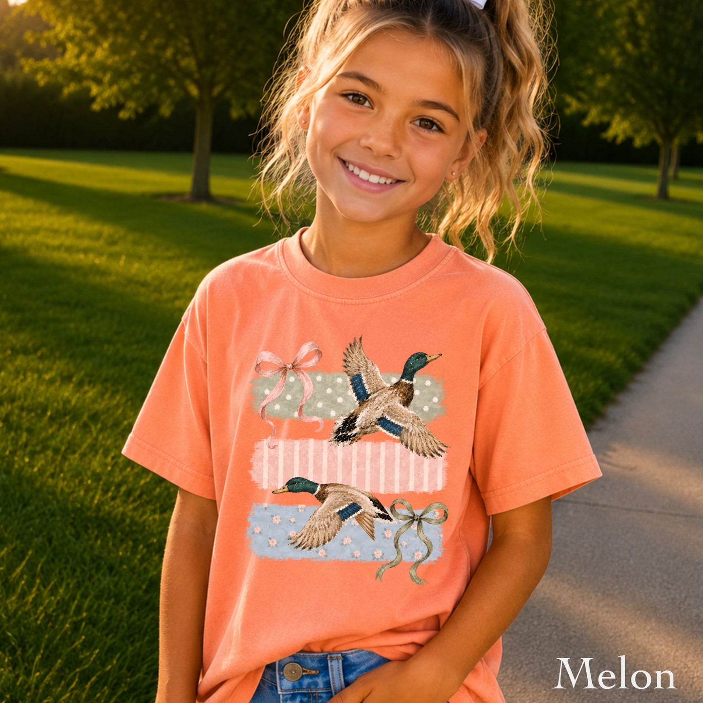 Mallard Ducks & Bows Youth Comfort Color T-Shirt