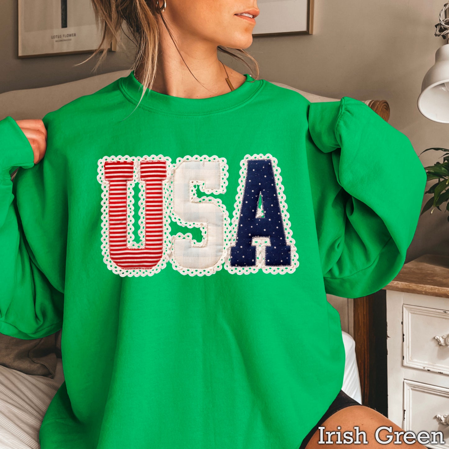 USA Quilted Lace Crewneck Sweatshirt
