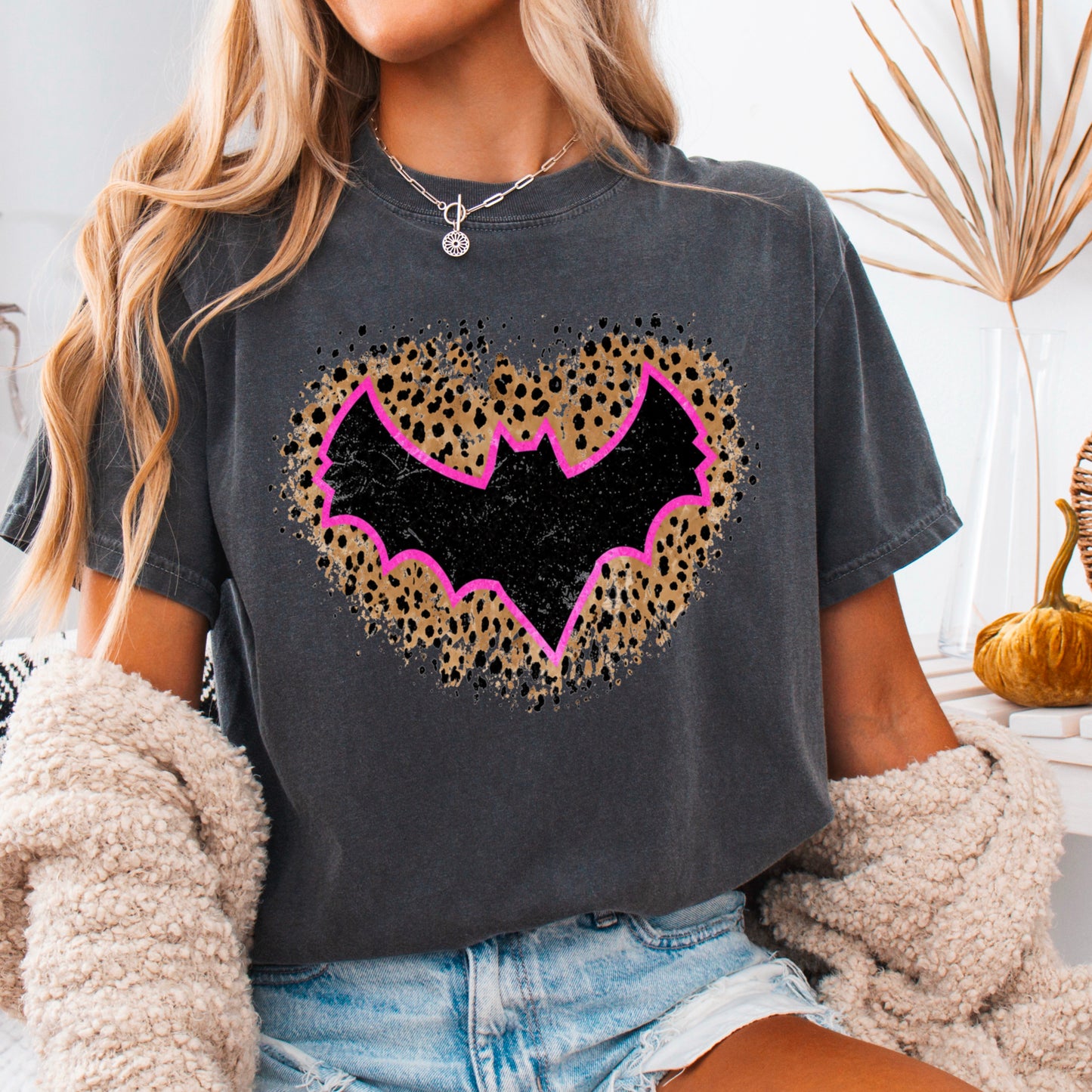 Leopard Bat Halloween Comfort Color Graphic Tee