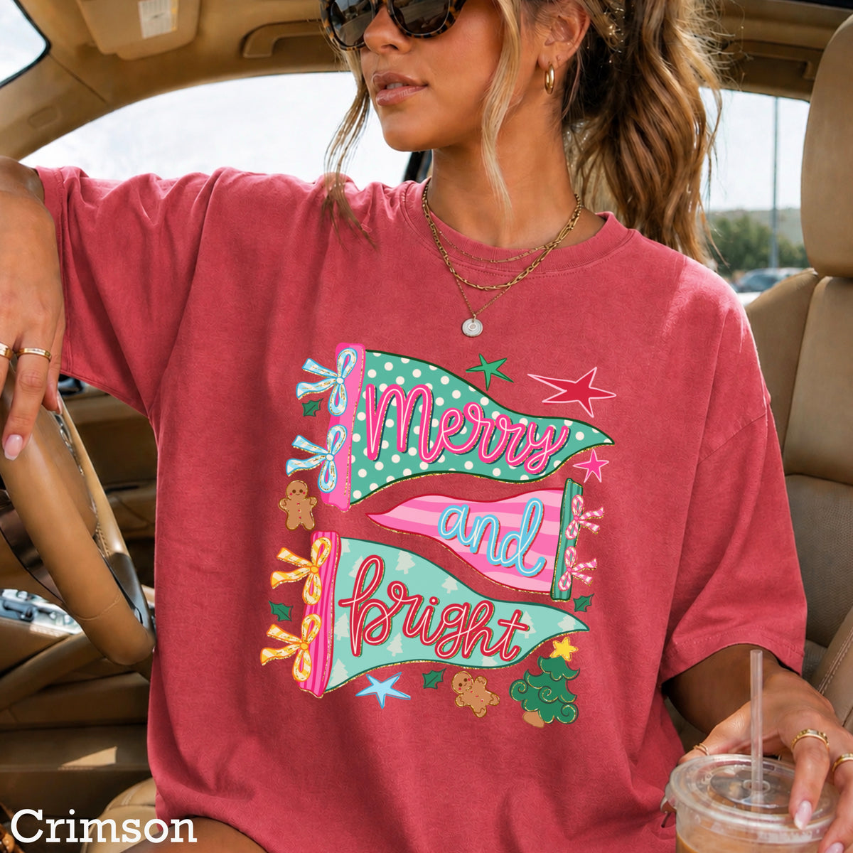 Merry And Bright Christmas Comfort Color Graphic Tee