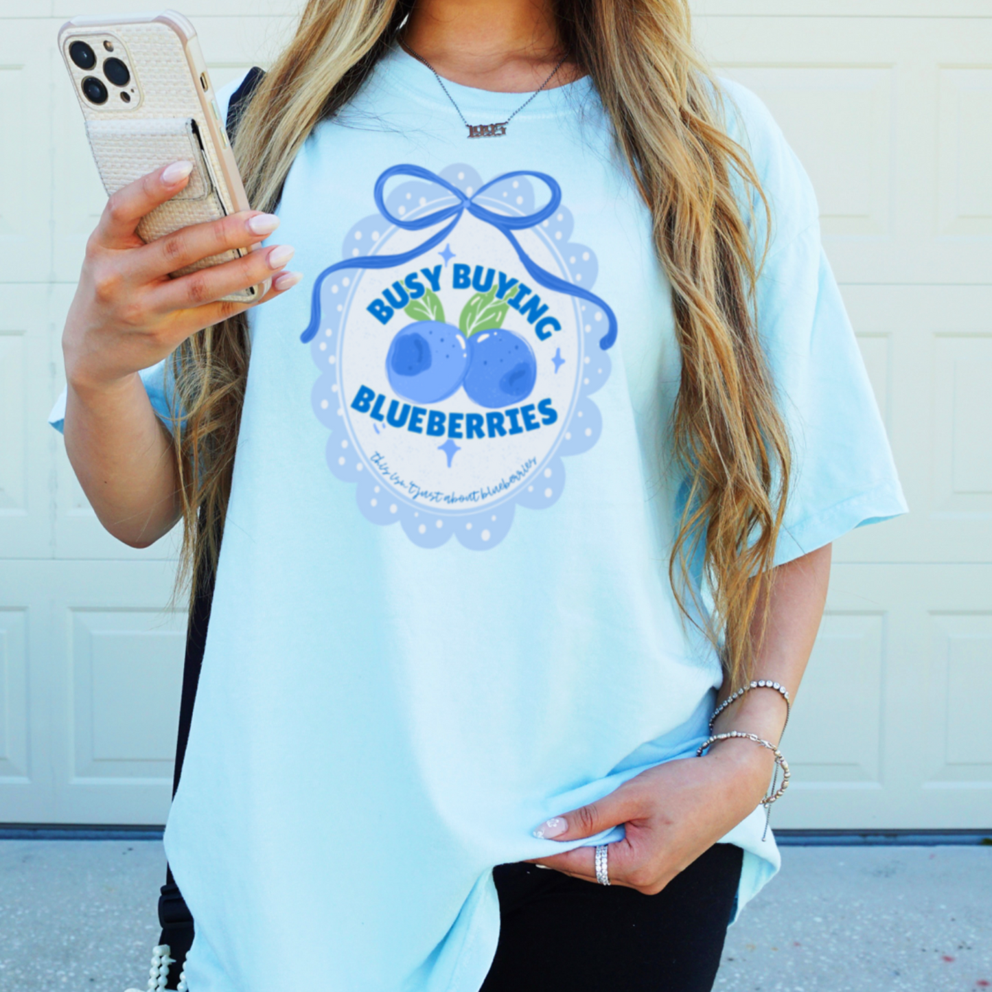Busy Buying Blueberries Comfort Color Graphic Tee