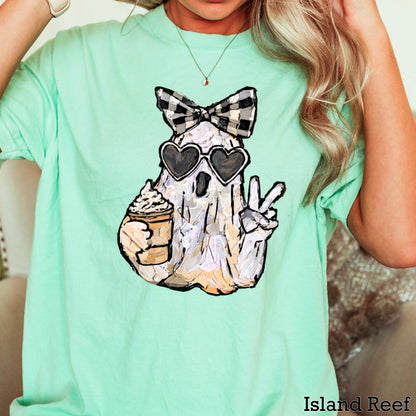 Preppy Ghost Halloween Comfort Color Graphic Tee