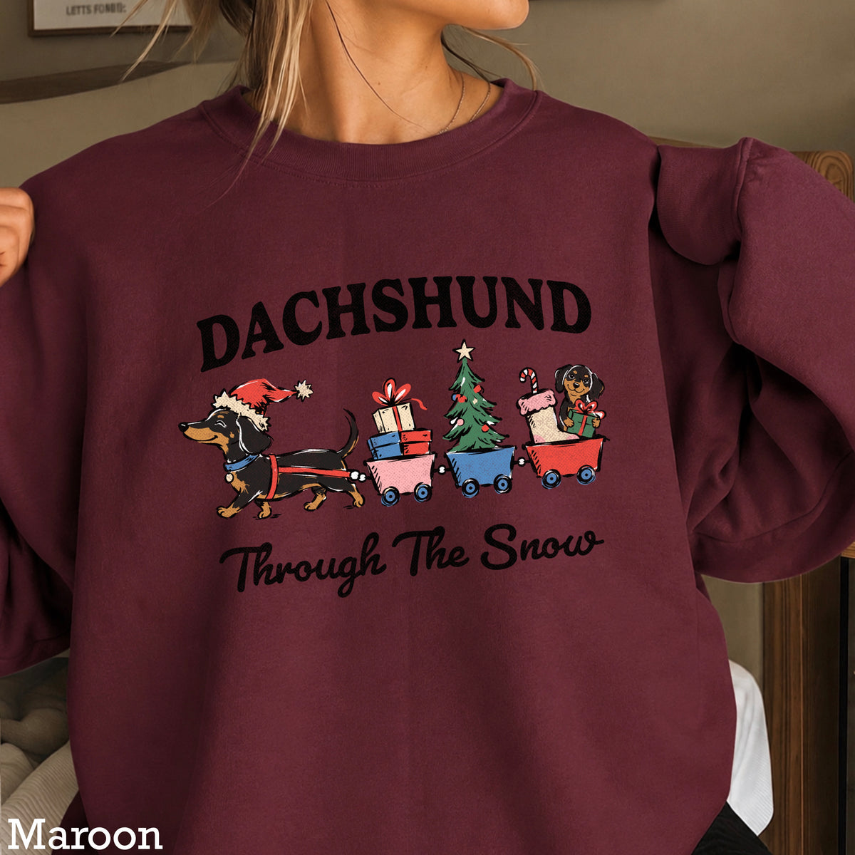 Dachshund Through the Snow Christmas Crewneck Sweatshirt