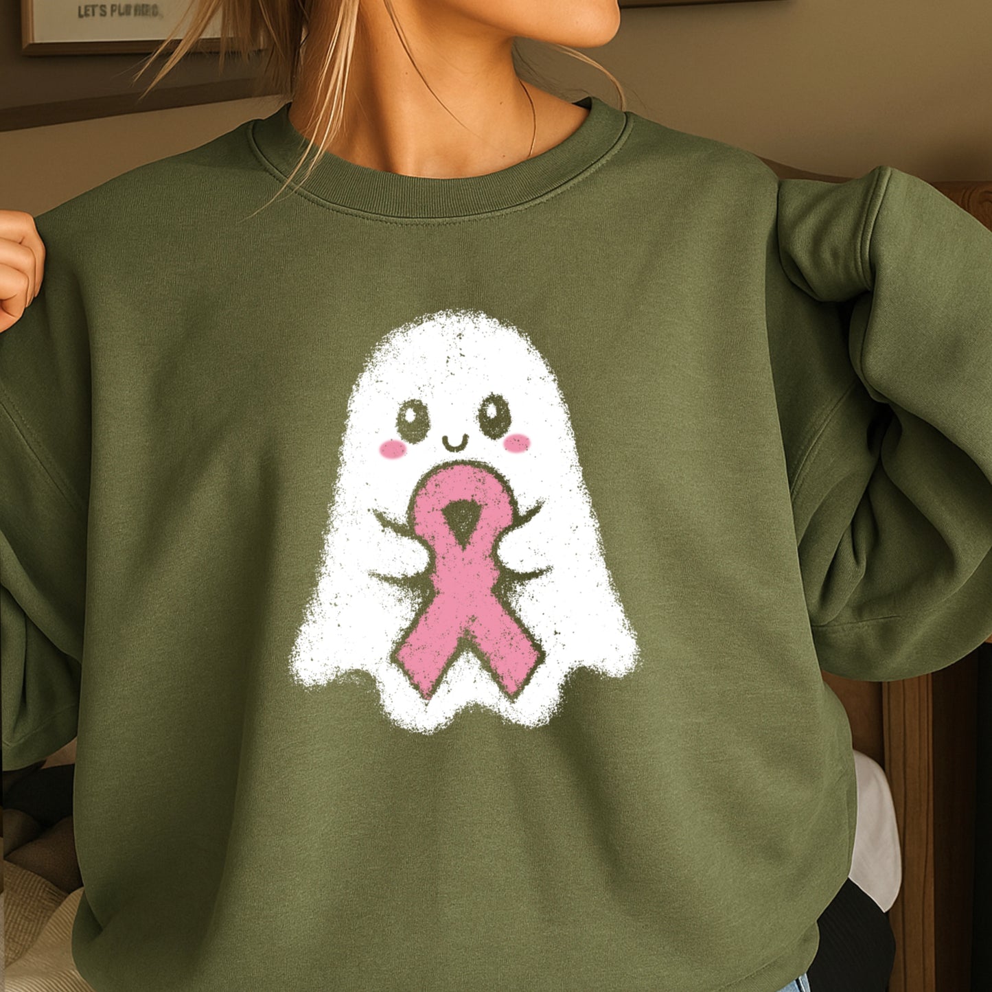 Breast Cancer Ghost Crewneck Sweatshirt