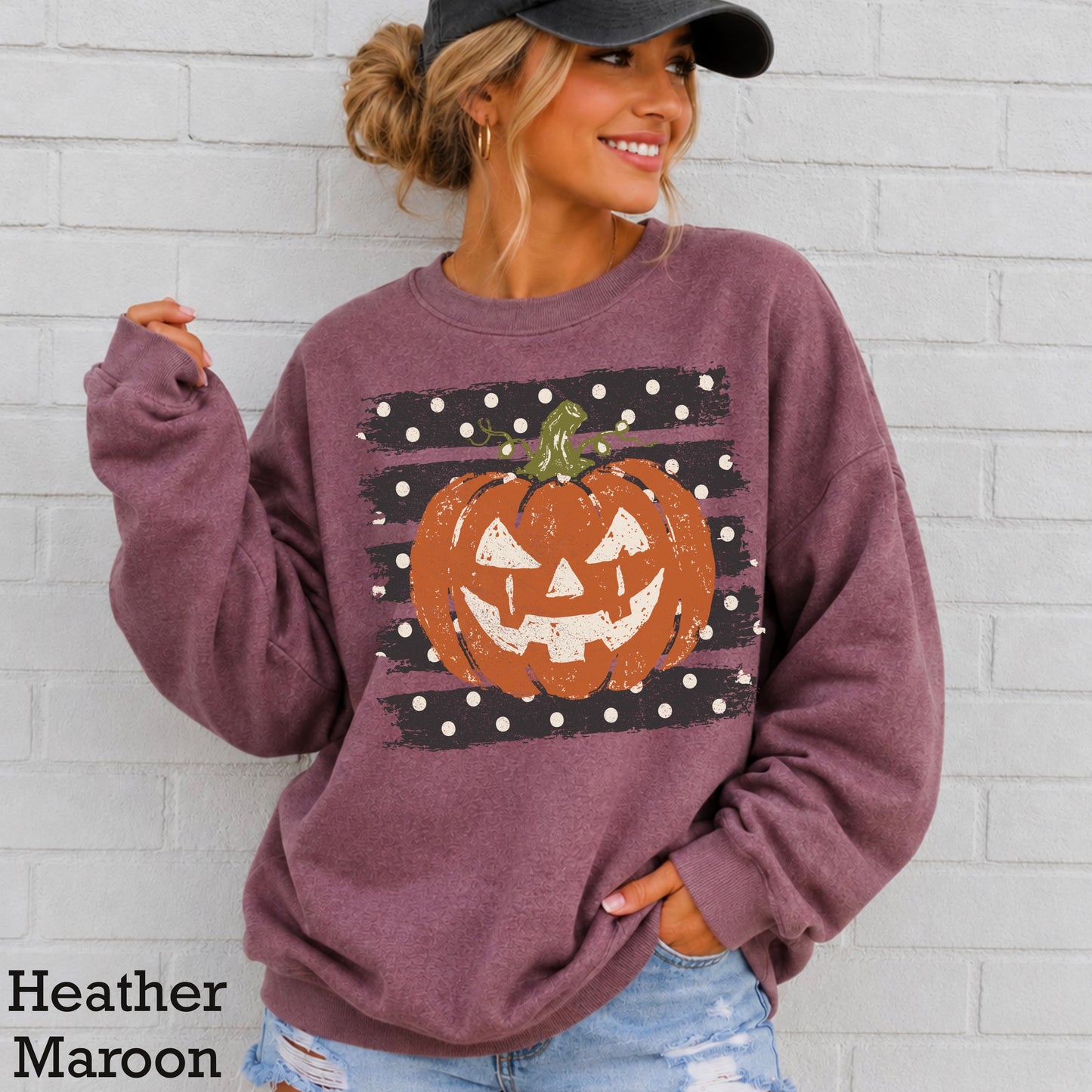 Polka Dot Halloween Pumpkin Crewneck Sweatshirt