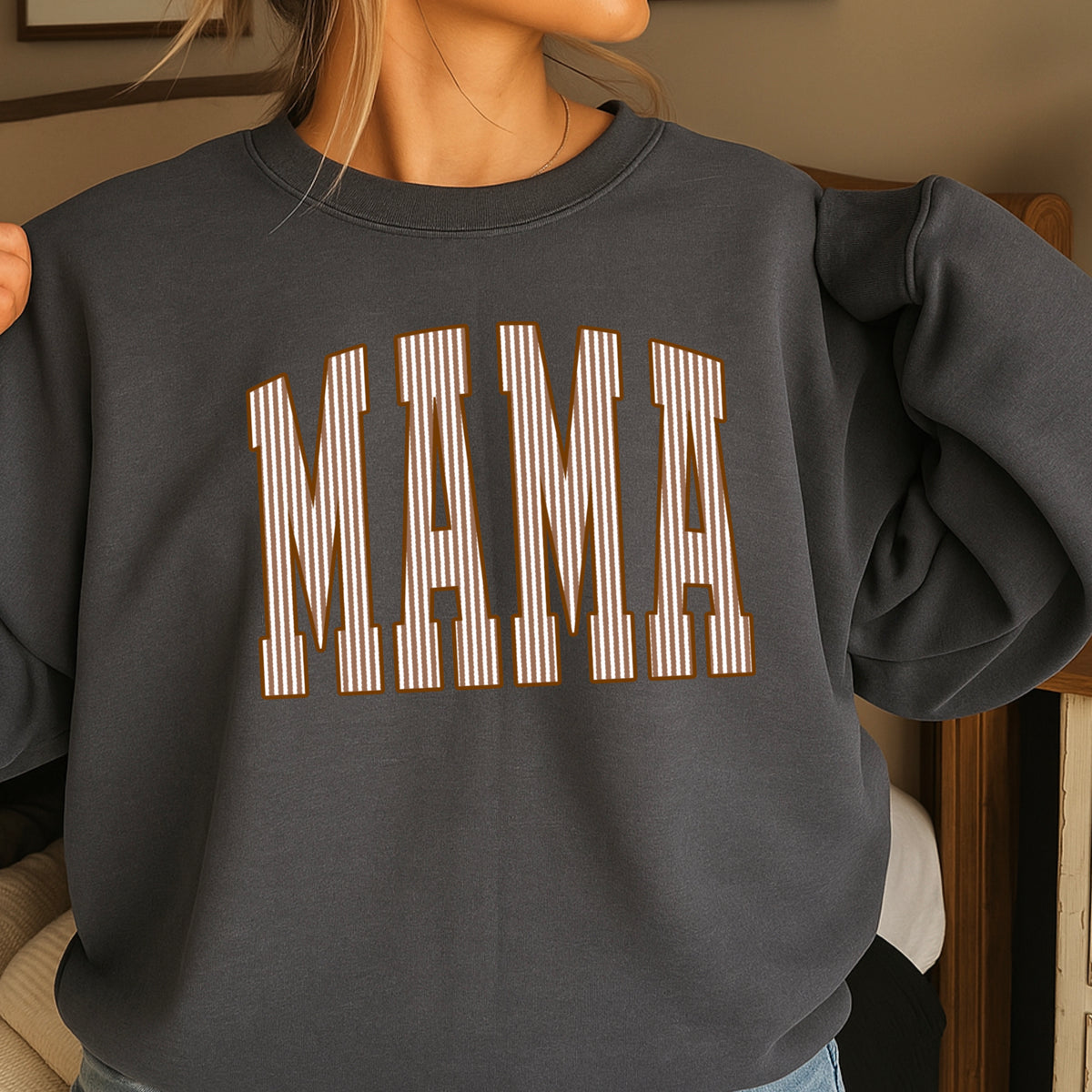 Mama Brown Seersucker Crewneck Sweatshirt