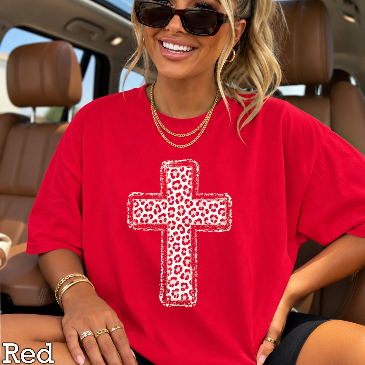 Snow Leopard Cross Christian Comfort Color Graphic Tee