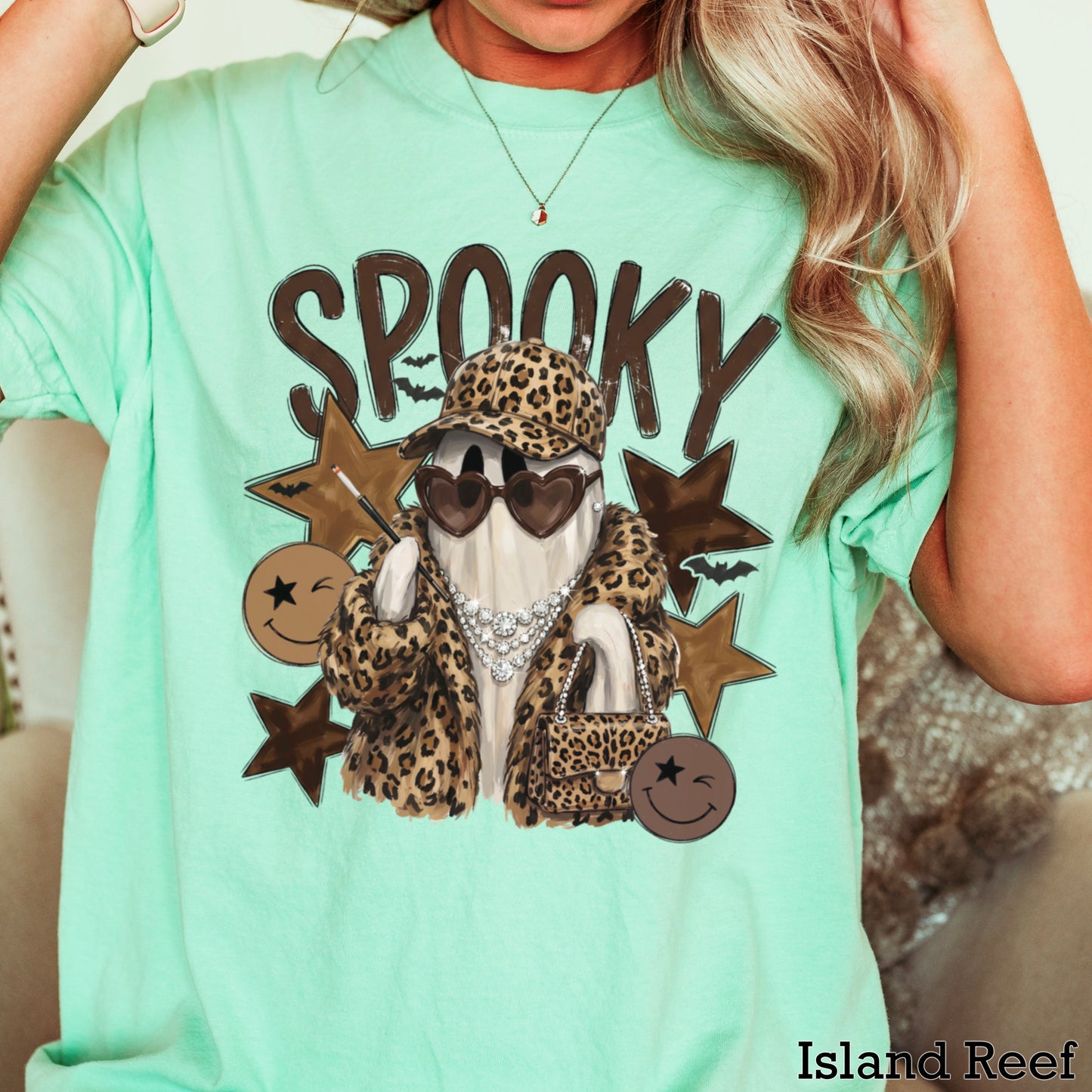 Leopard Spooky Ghost Comfort Color Graphic Tee