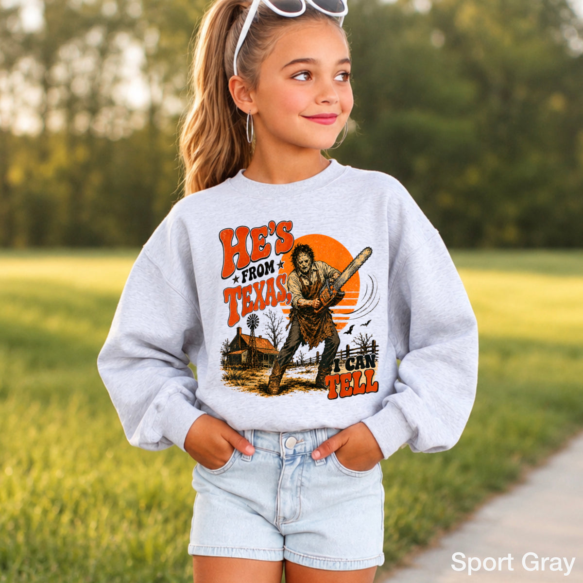 He’s From Texas Halloween Youth Crewneck Sweatshirt