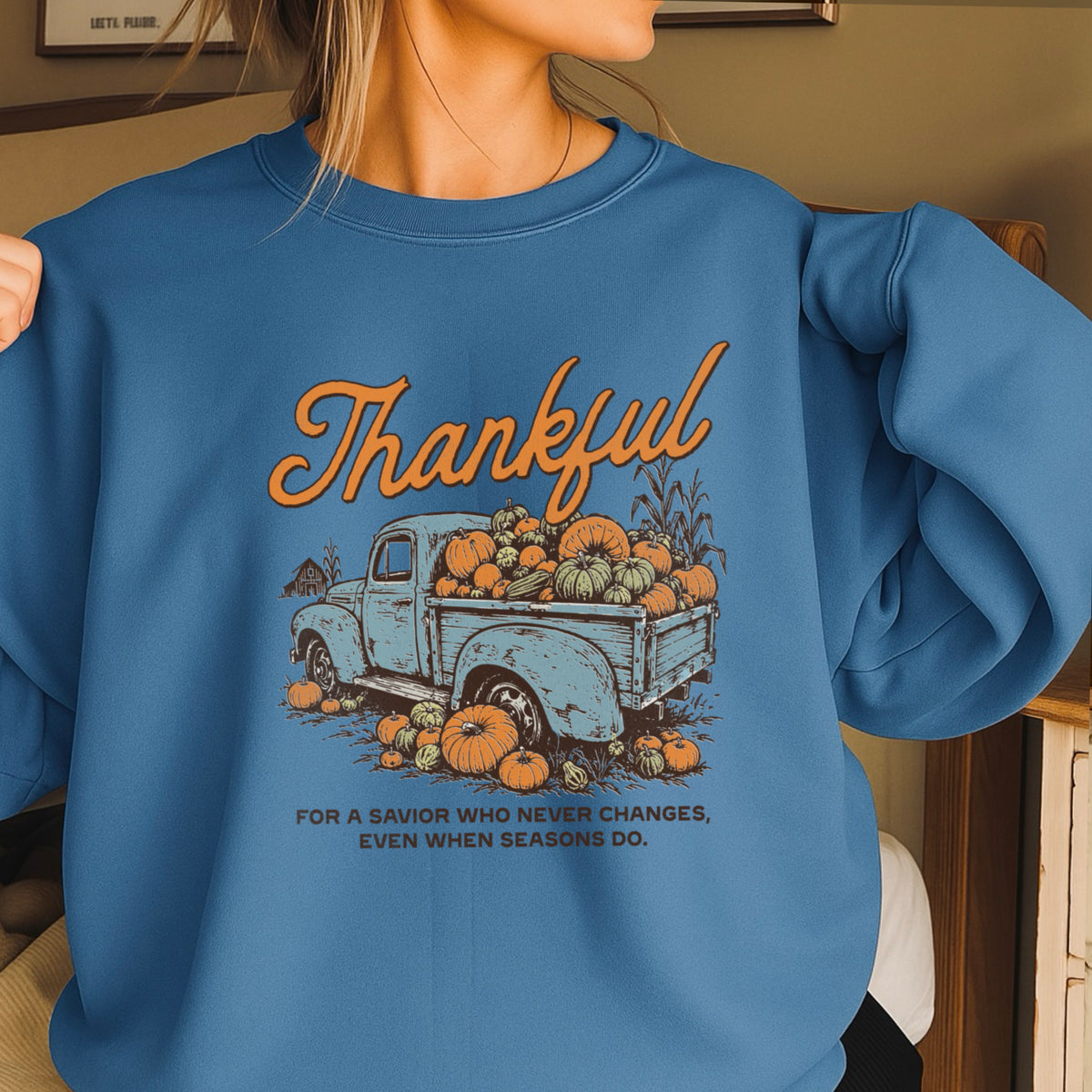 Thankful For A Savior Thanksgiving Crewneck Sweatshirt