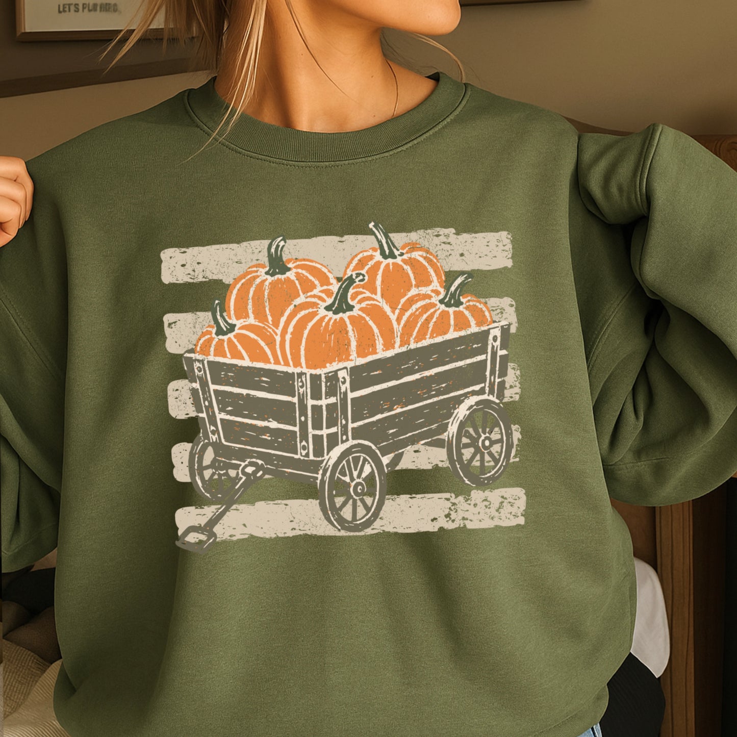 Pumpkin Wagon Fall Crewneck Sweatshirt
