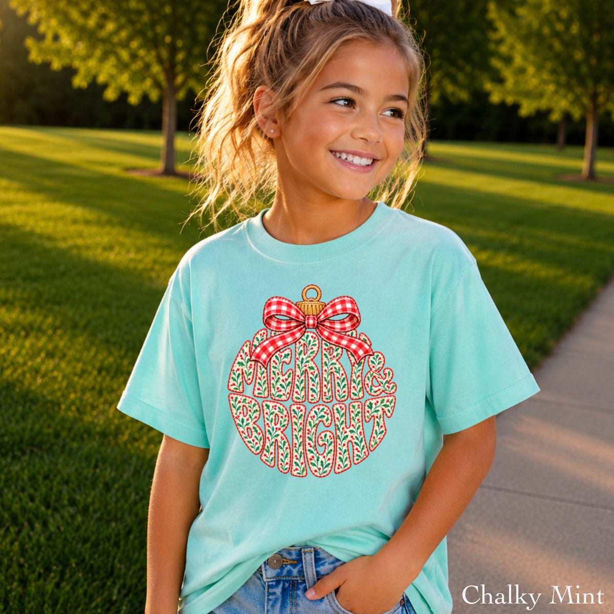 Merry & Bright Christmas Youth Comfort Color T-Shirt