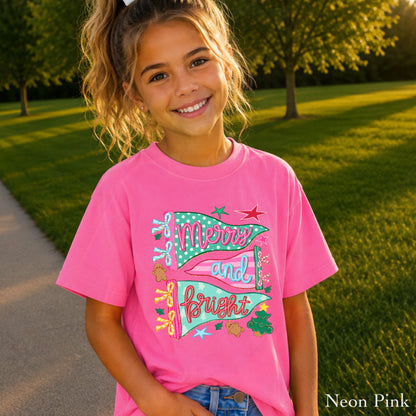 Merry & Bright Christmas Youth Comfort Color T-Shirt