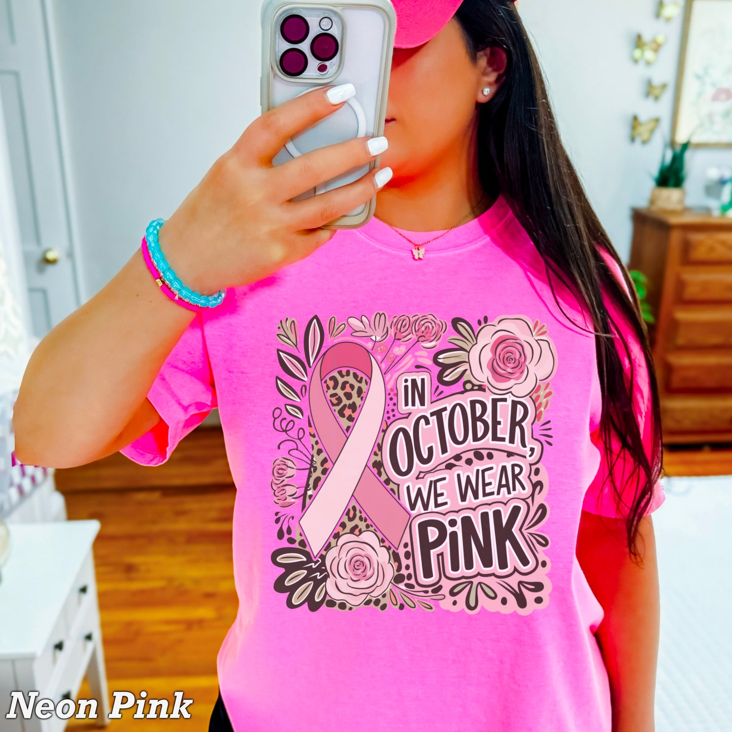 In October We Wear Pink Cancer Comfort Color Graphic Tee