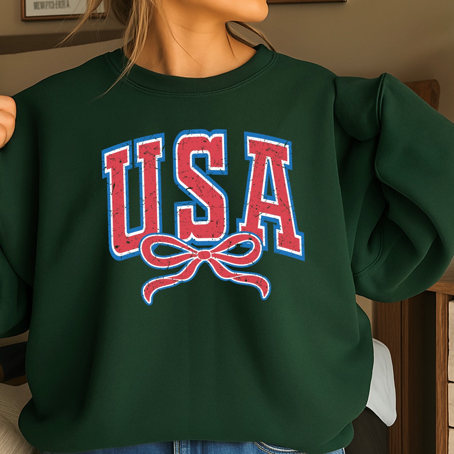 USA Coquette Bow Crewneck Sweatshirt