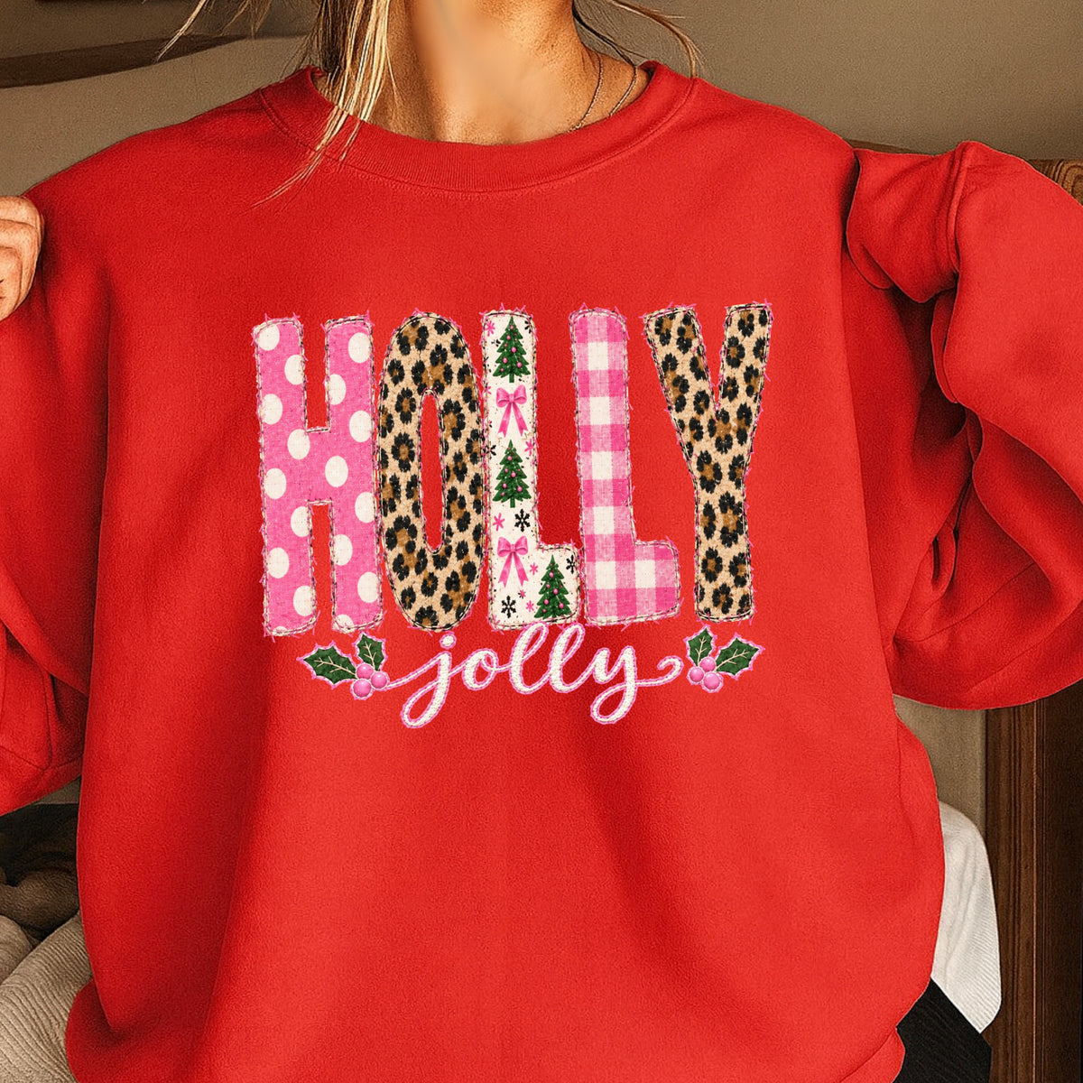 Leopard Holly Jolly Christmas Crewneck Sweatshirt