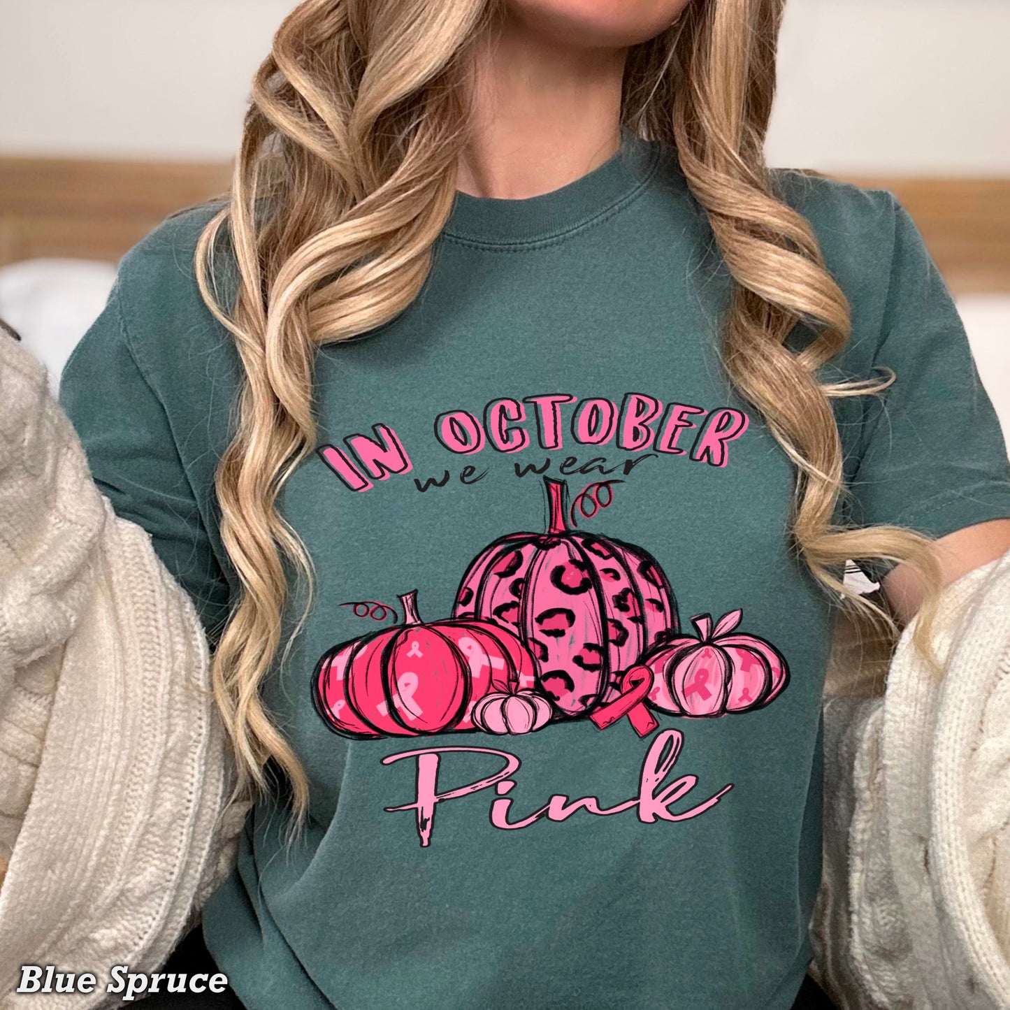In October We Wear Pink Cancer Comfort Color Graphic Tee