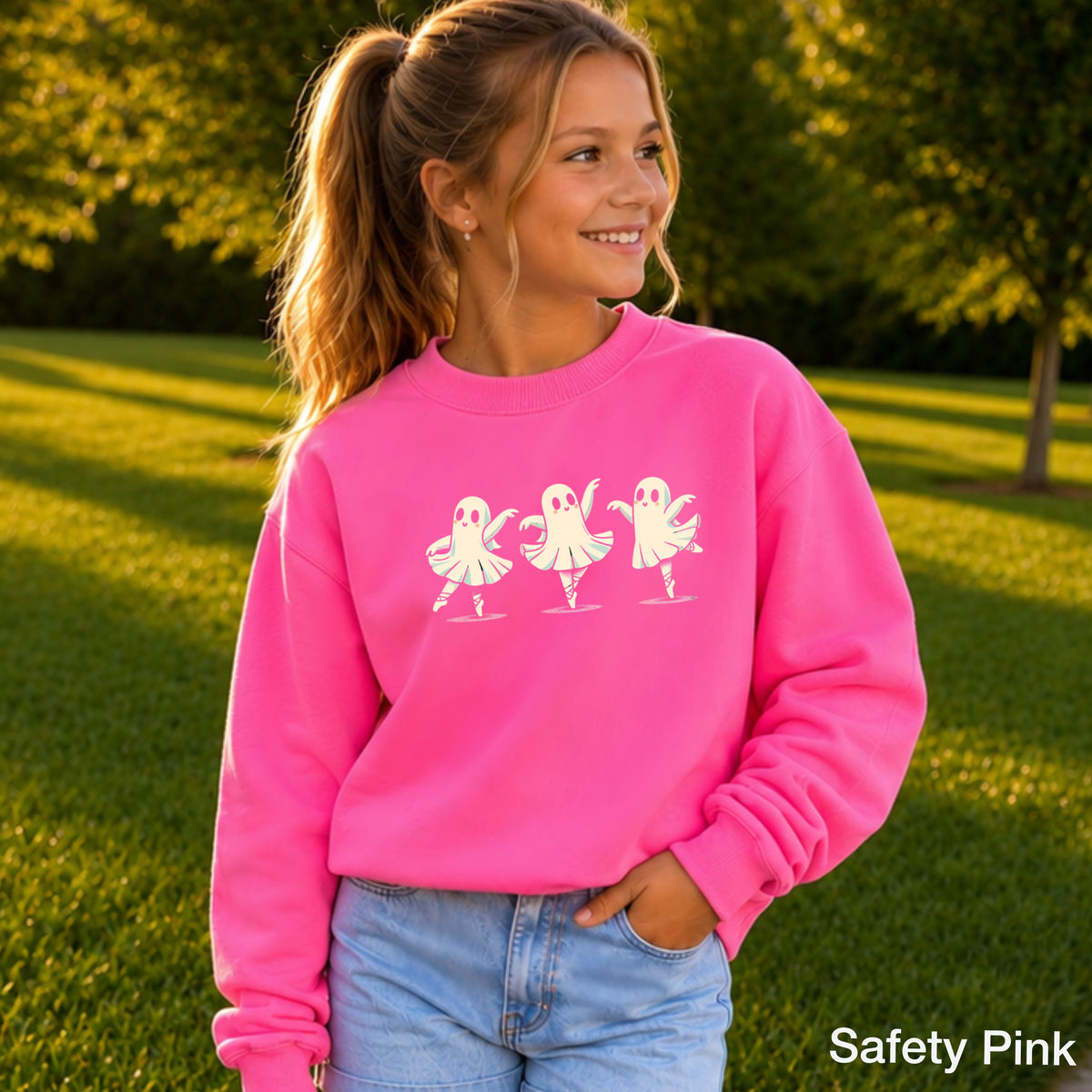 Ballerina Dancing Ghost Halloween Youth Crewneck Sweatshirt