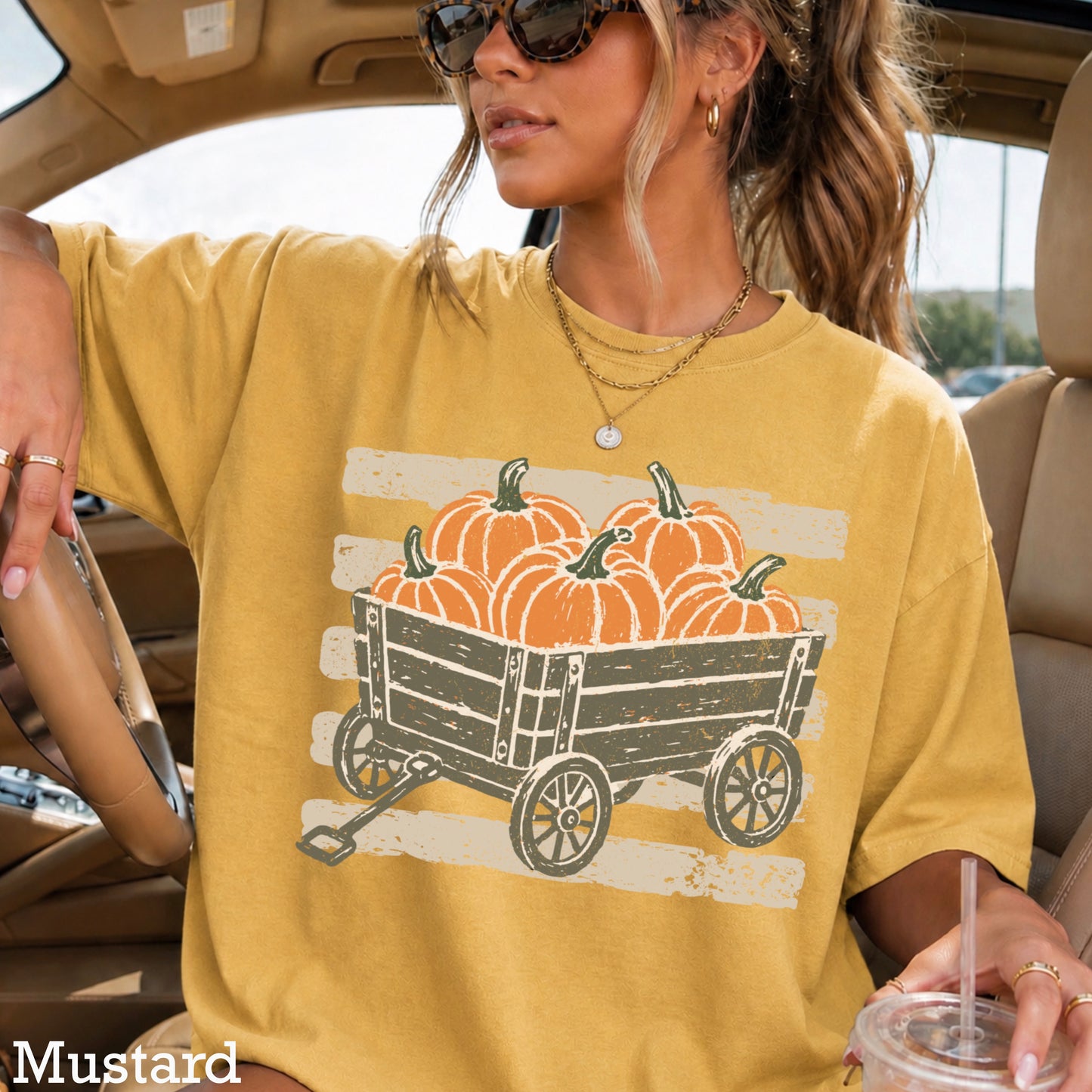 Pumpkin Wagon Fall Comfort Color Graphic Tee