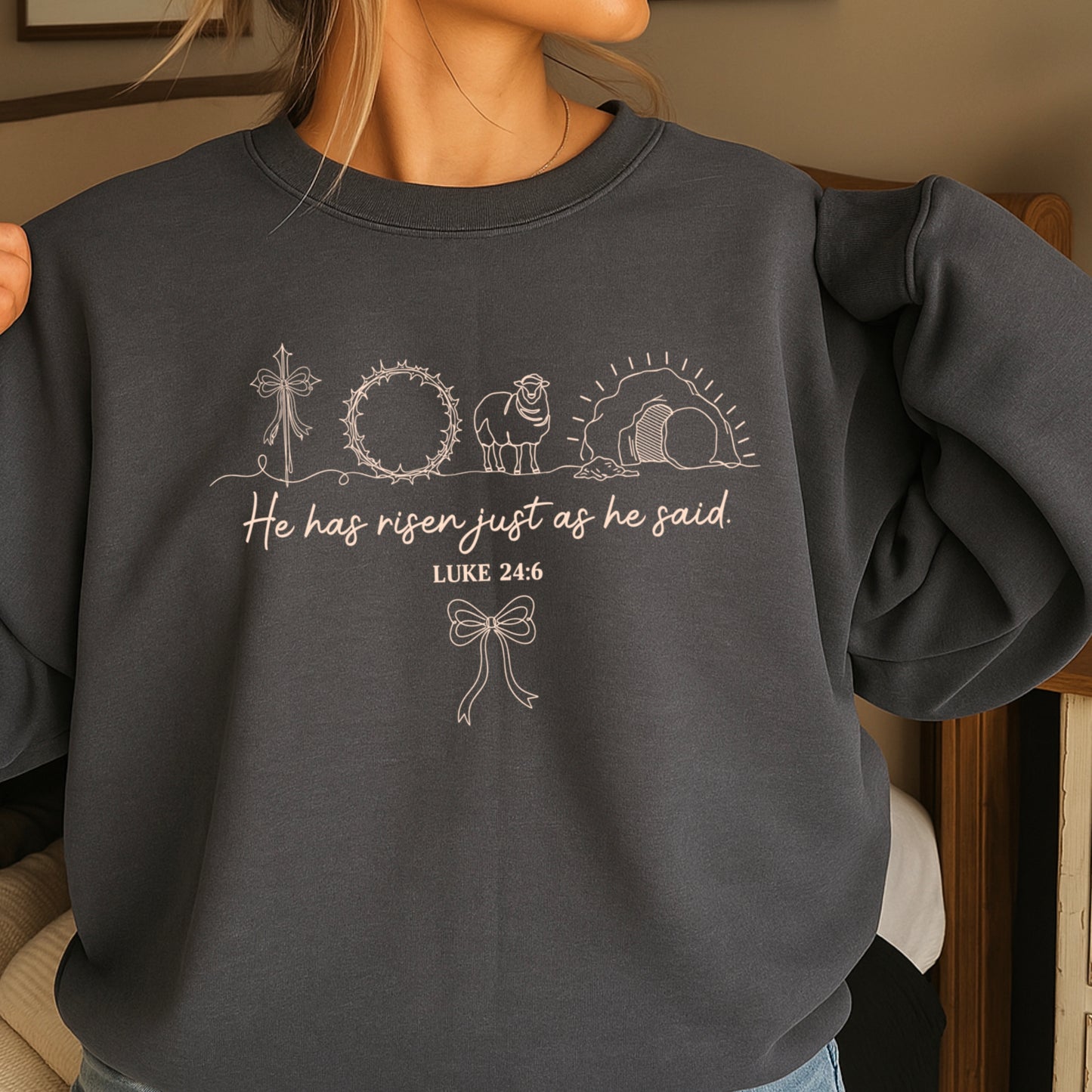 He Is Risen Easter Crewneck Sweatshirt