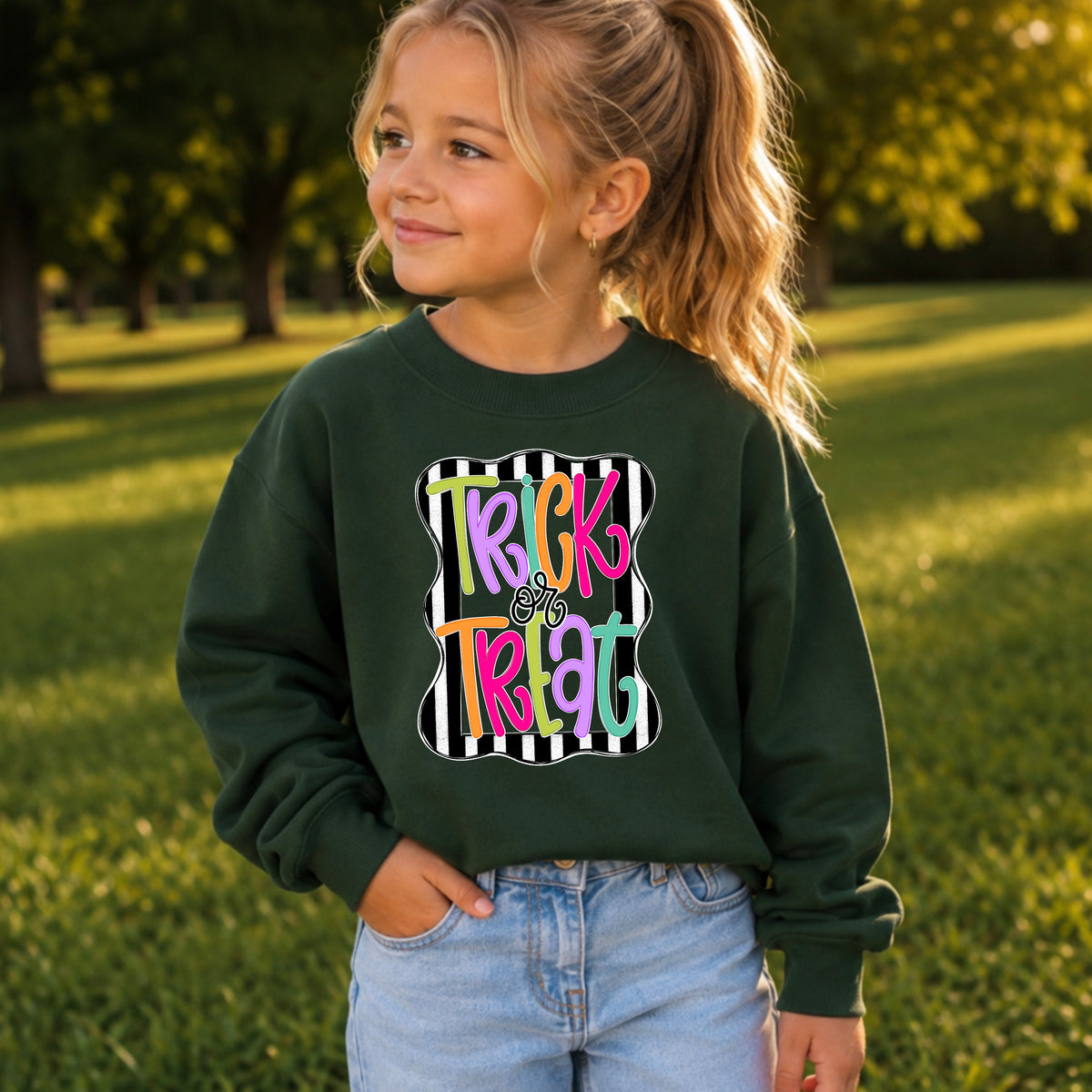 Trick Or Treat Halloween Youth Crewneck Sweatshirt