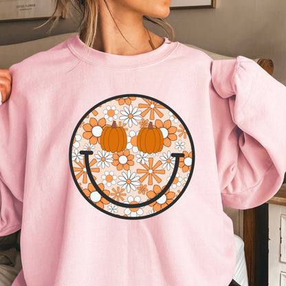 Floral  Face Pumpkin Crewneck Sweatshirt