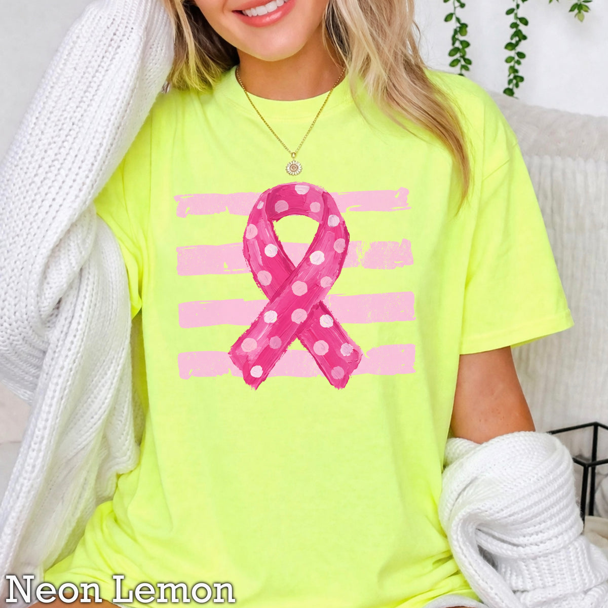 Breast Cancer Awareness Ribbon Comfort Color Graphic Tee