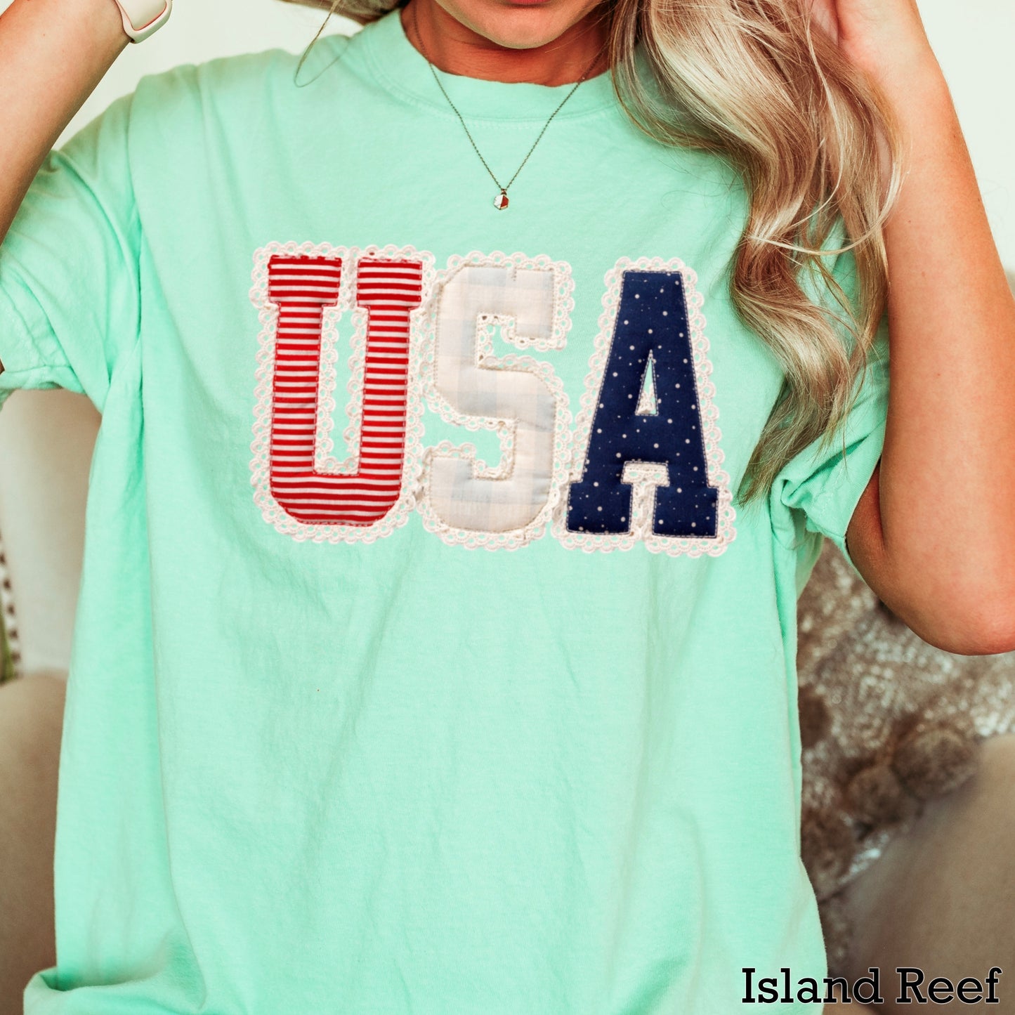 USA Quilted Lace Comfort Color Graphic Tee