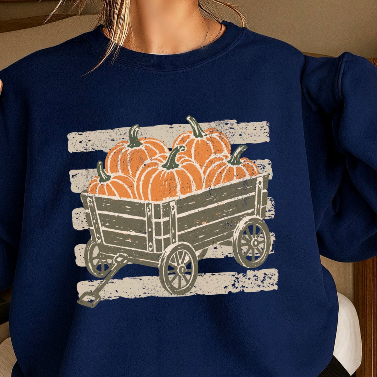 Pumpkin Wagon Fall Crewneck Sweatshirt