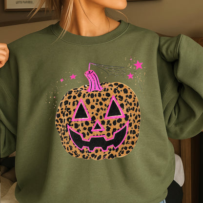 Leopard Pumpkin Halloween Crewneck Sweatshirt