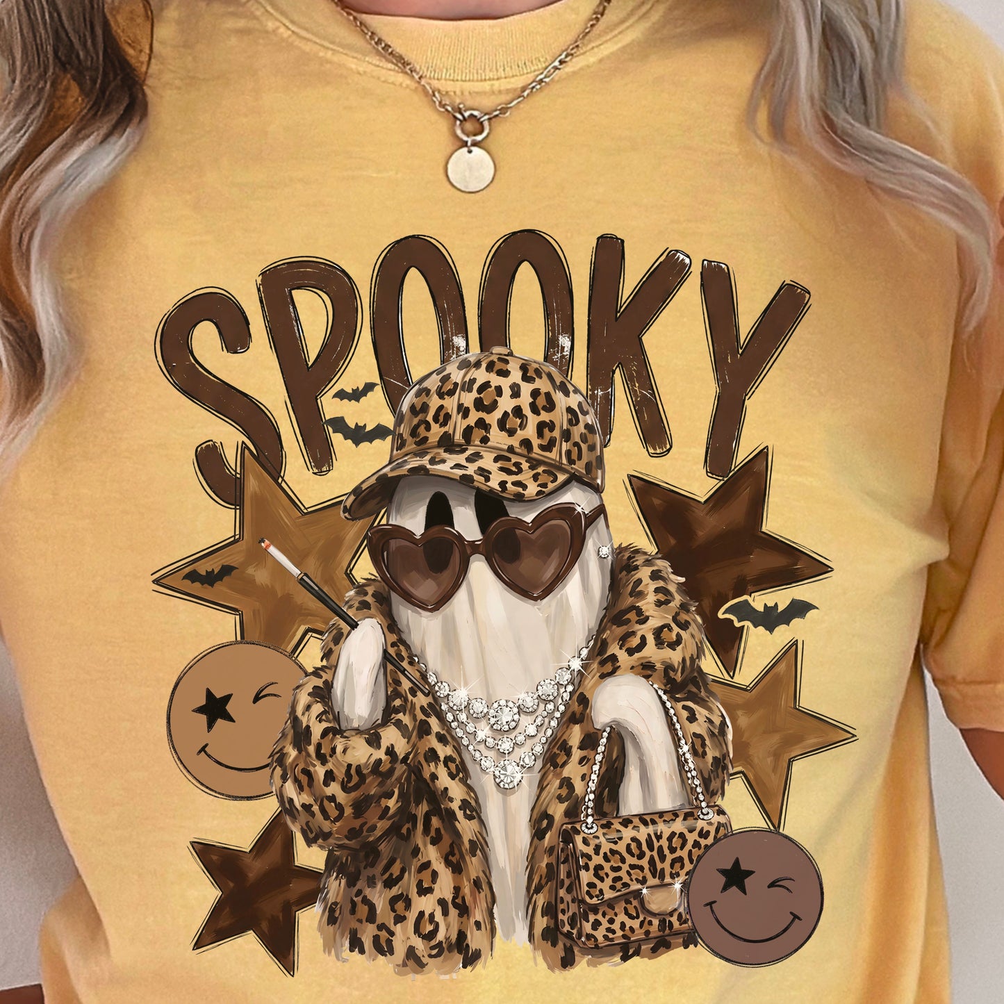Leopard Spooky Ghost Comfort Color Graphic Tee