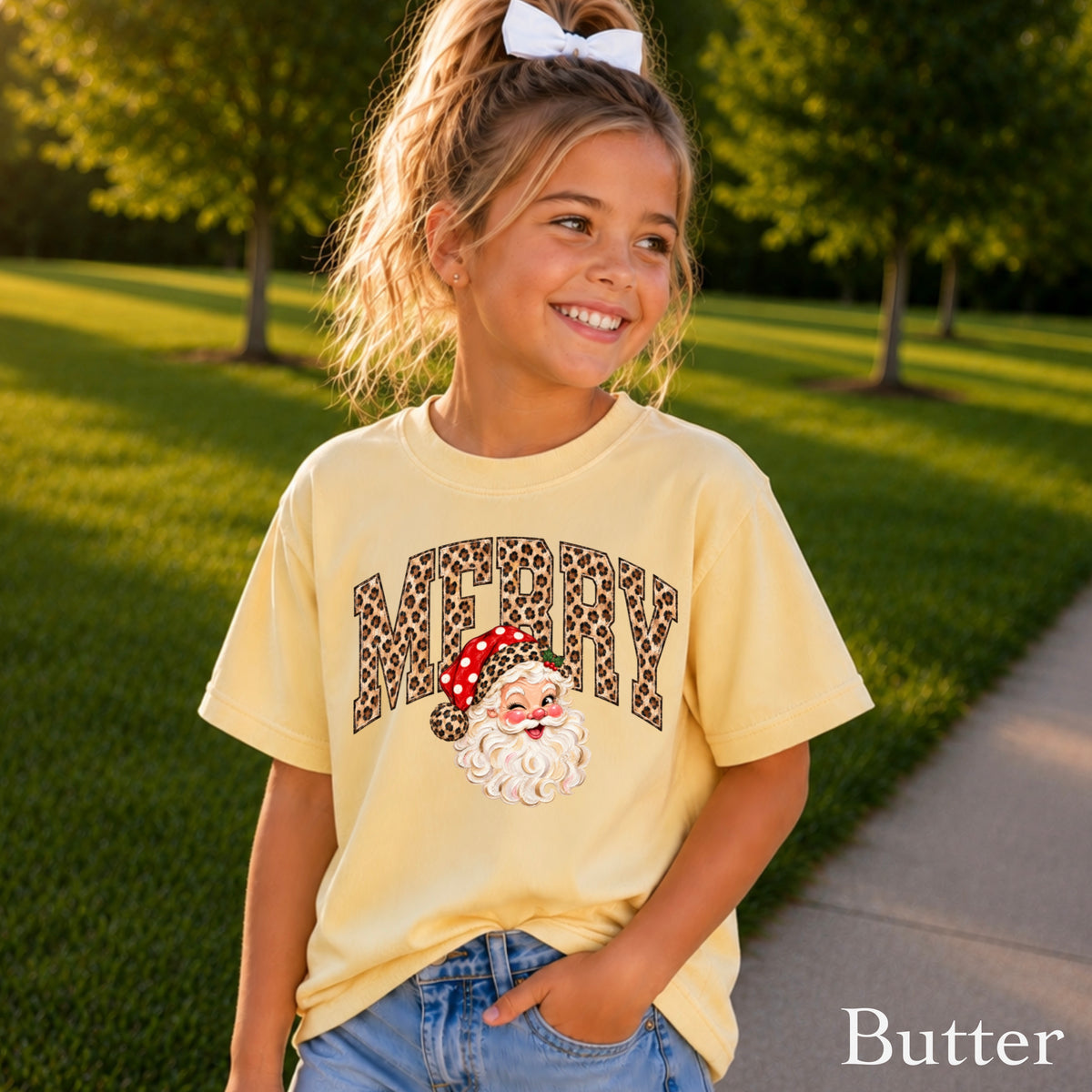Leopard Merry Christmas Youth Comfort Color T-Shirt