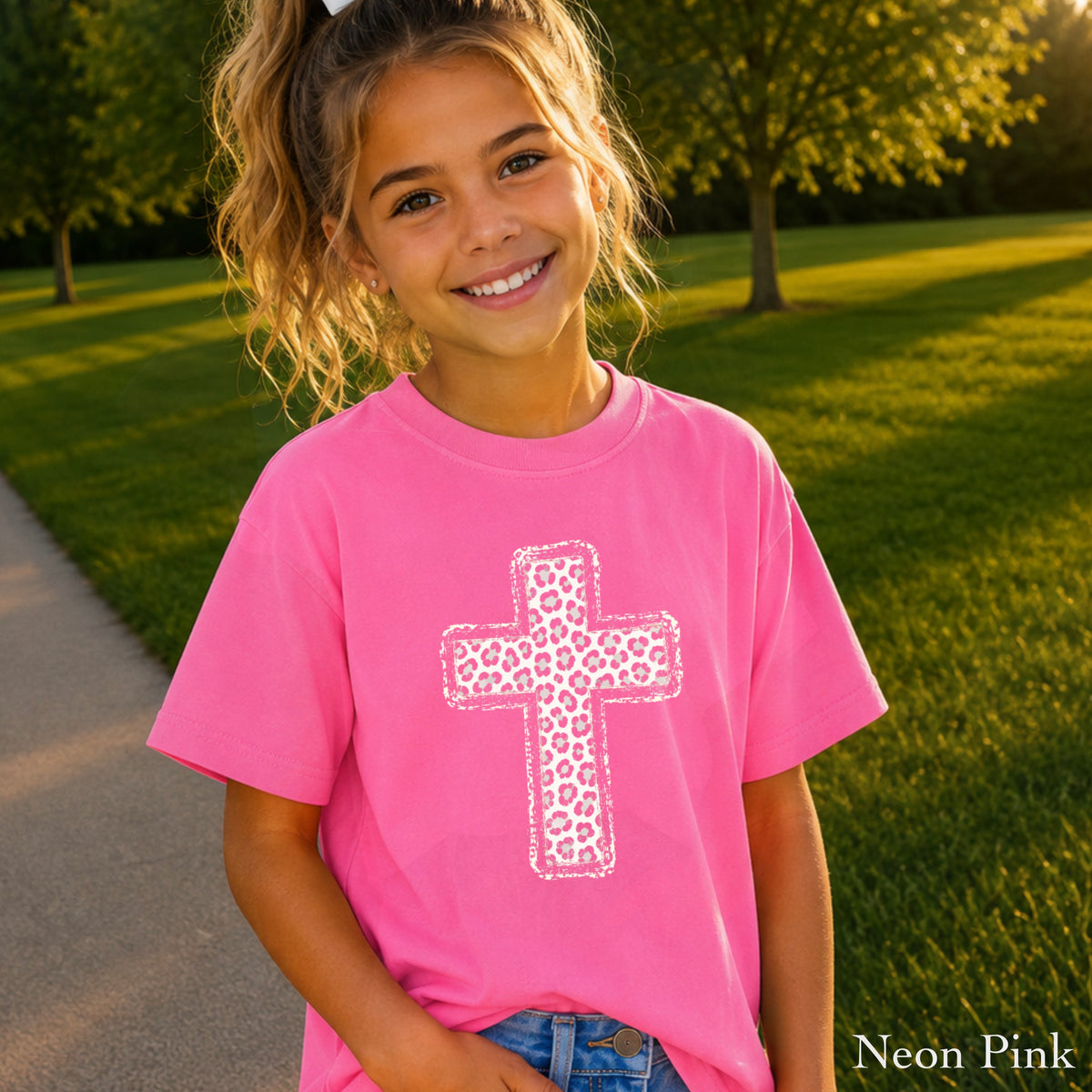 Snow Leopard Cross Christian Youth Comfort Color T-Shirt