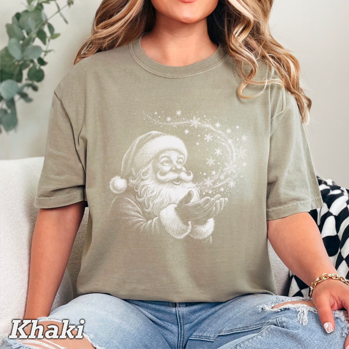 Santa Snowflake Christmas Comfort Color Graphic Tee