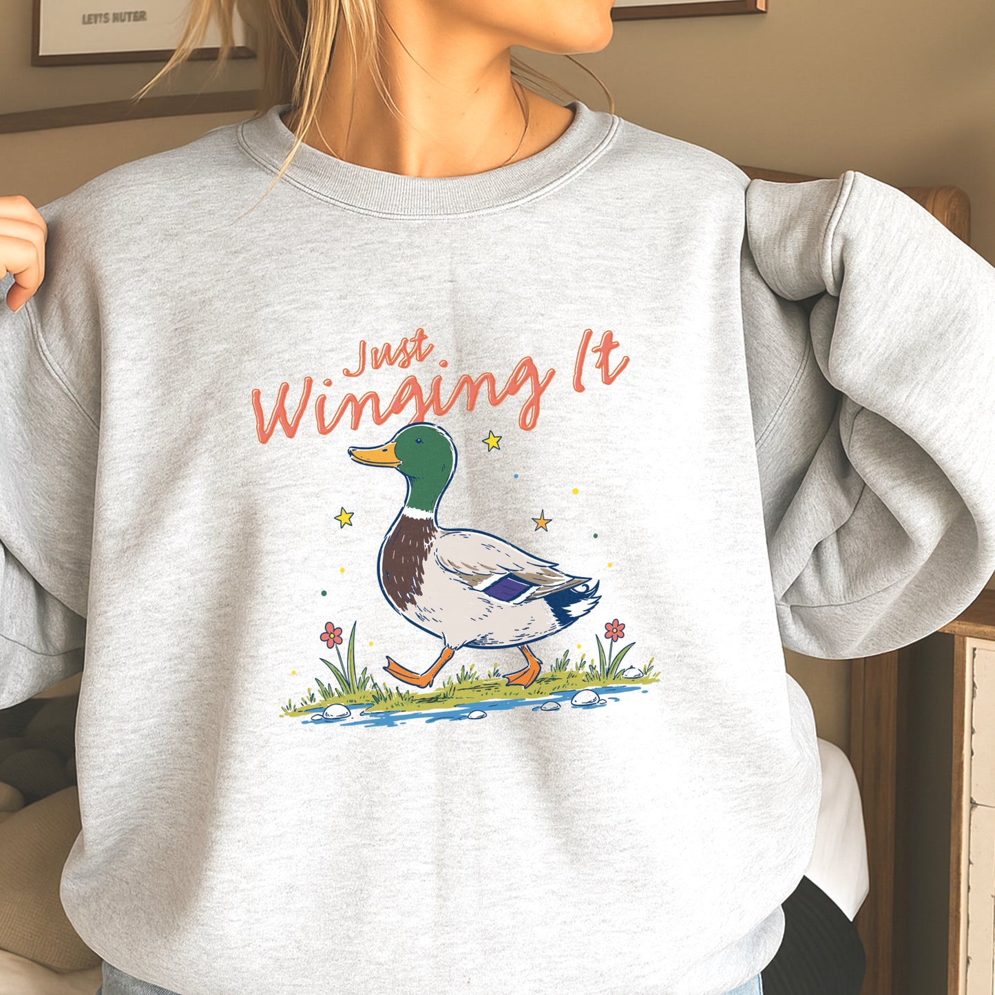 Just Winging It Mallard Duck Crewneck Sweatshirt