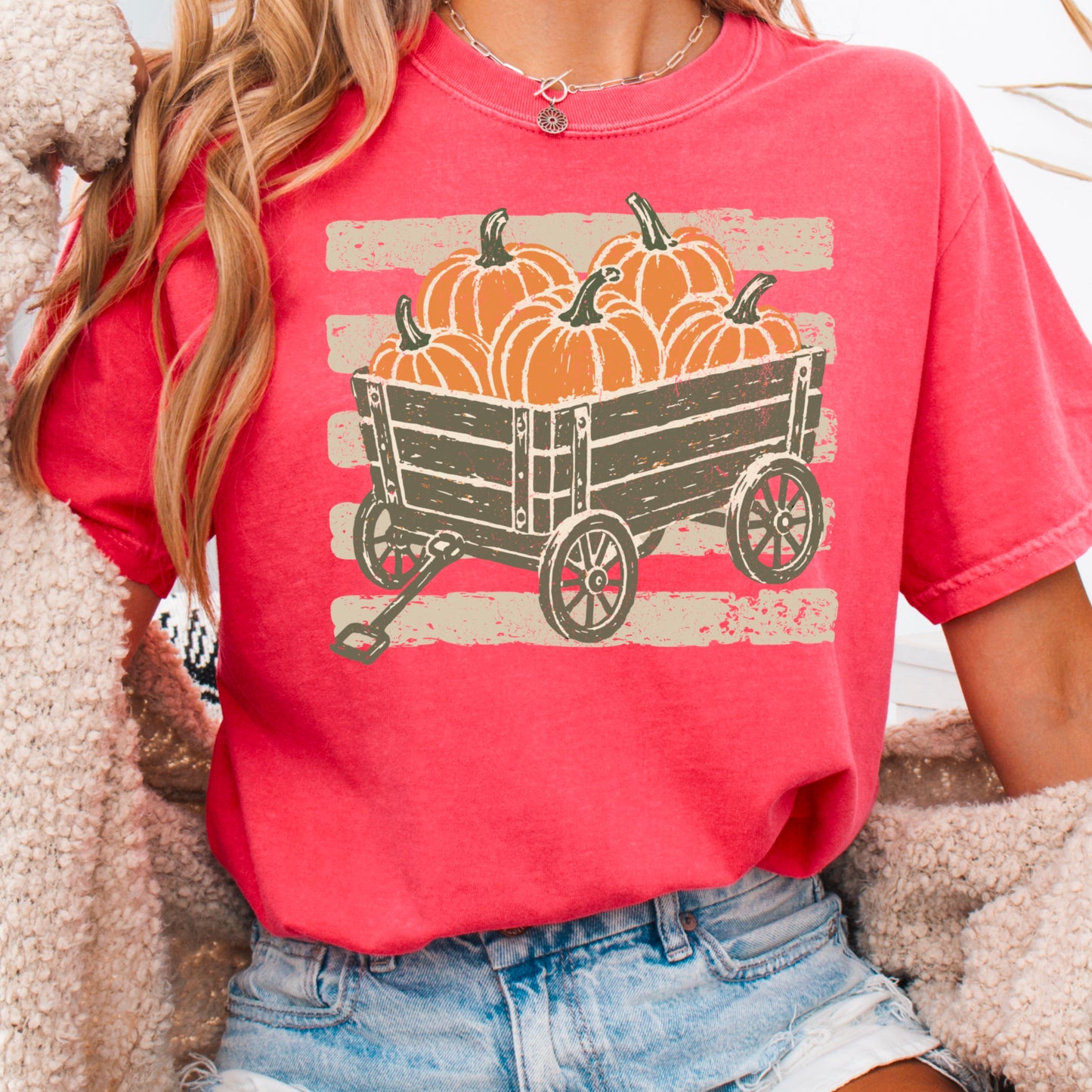 Pumpkin Wagon Fall Comfort Color Graphic Tee