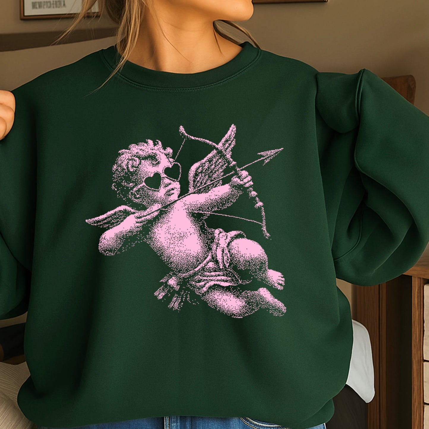 Halftone Cupid Valentine’s Day Crewneck Sweatshirt