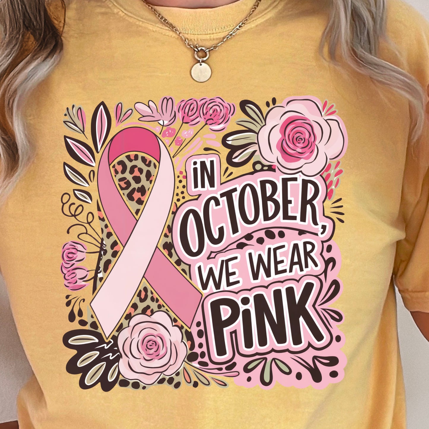 In October We Wear Pink Cancer Comfort Color Graphic Tee