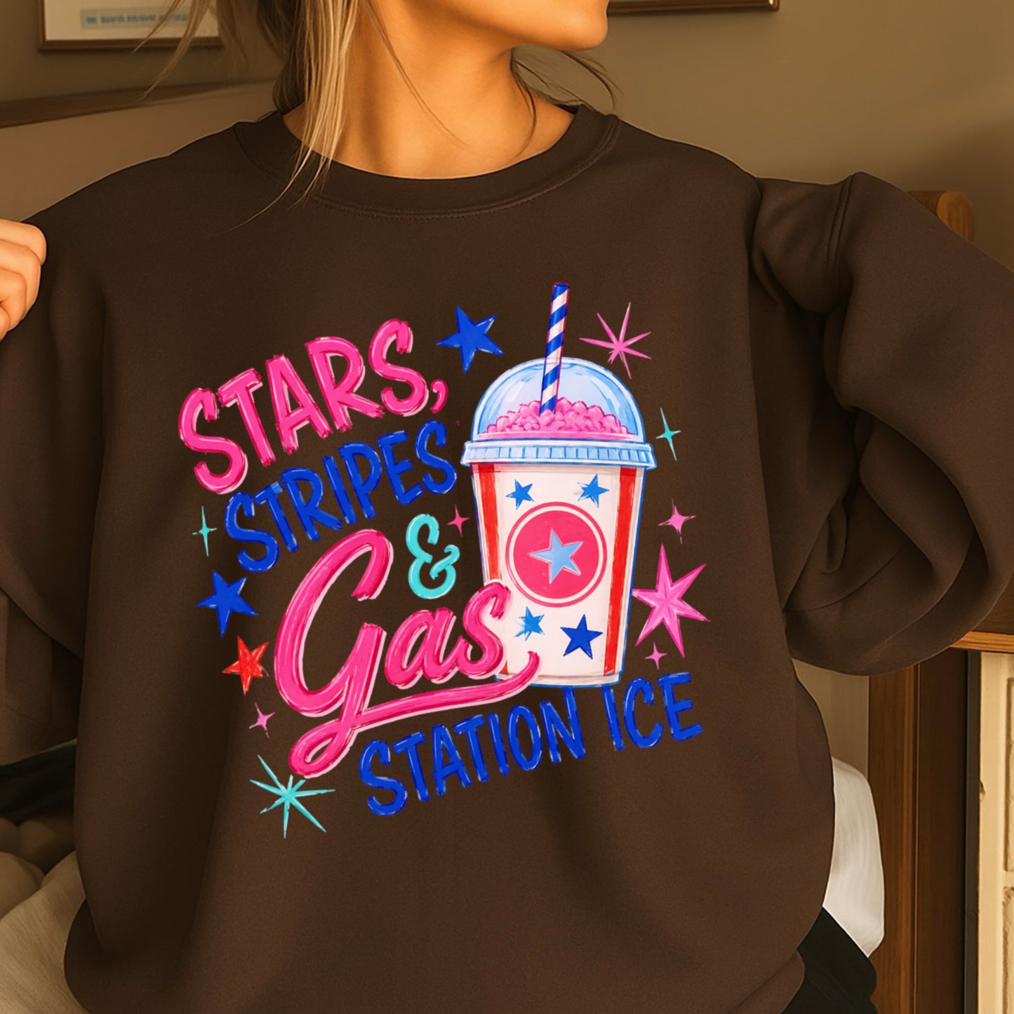 Stars Stripes And Gas Station Ice Crewneck Sweatshirt