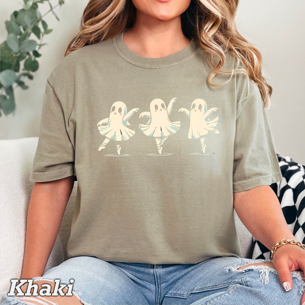 Ballerina Dancing Ghost Halloween Comfort Color Graphic Tee