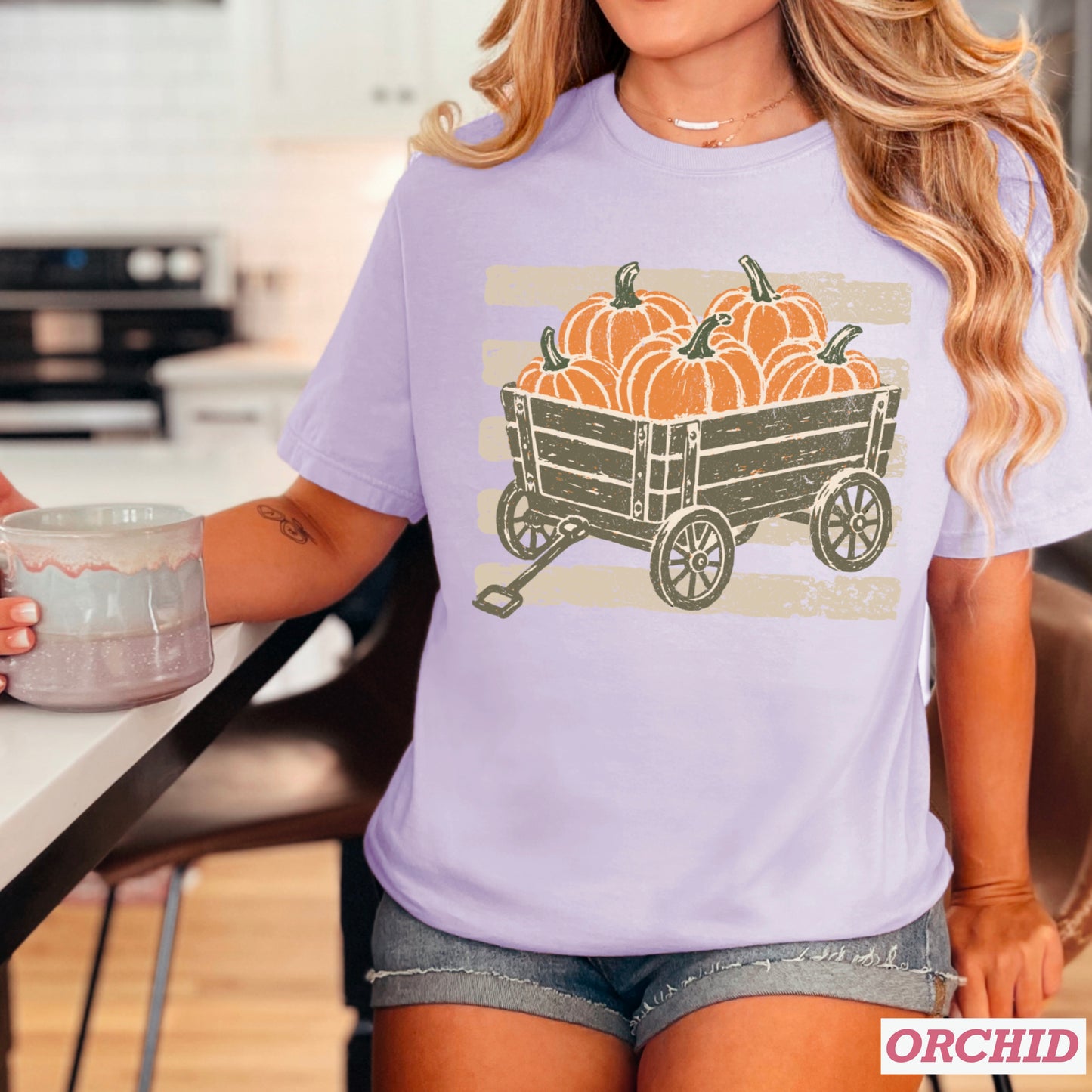 Pumpkin Wagon Fall Comfort Color Graphic Tee